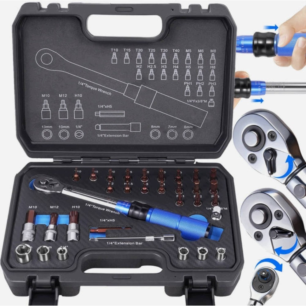 Torque Wrench 5-25Nm 1/4" 32PCS Bike Repair Kit CR-V