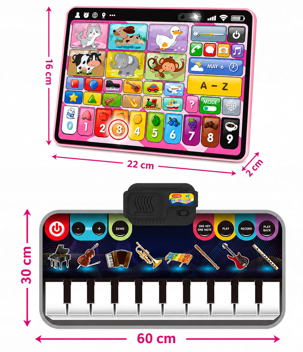 Touch Educational Tablet 3 Languages + Music Mat Interactive Piano Kid's age 3+ years
