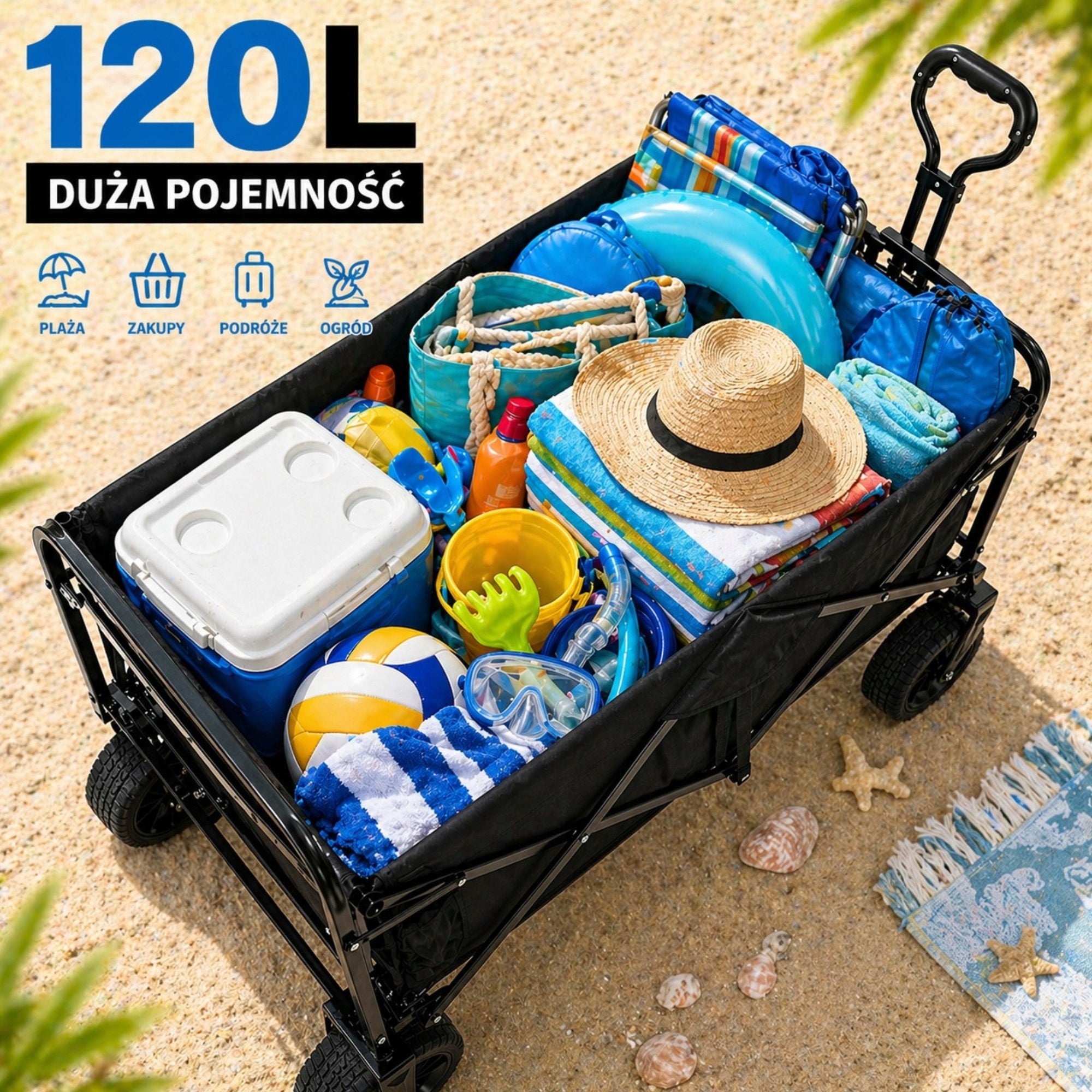 Tourist Trolley Folding Garden 120L 100kg Off-road Large Beach Wheels Packaging status original