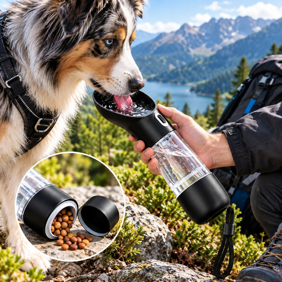 Tourist drinker for water and dog food travel bottle 2in1 Packaging status original