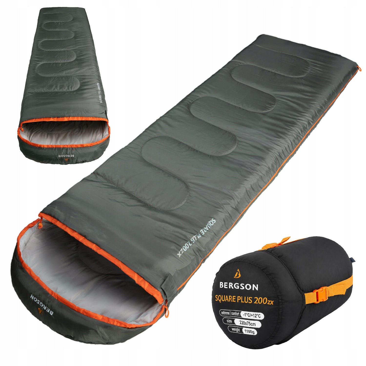 Tourist sleeping bag olive SQUARE PLUS 200 ZX