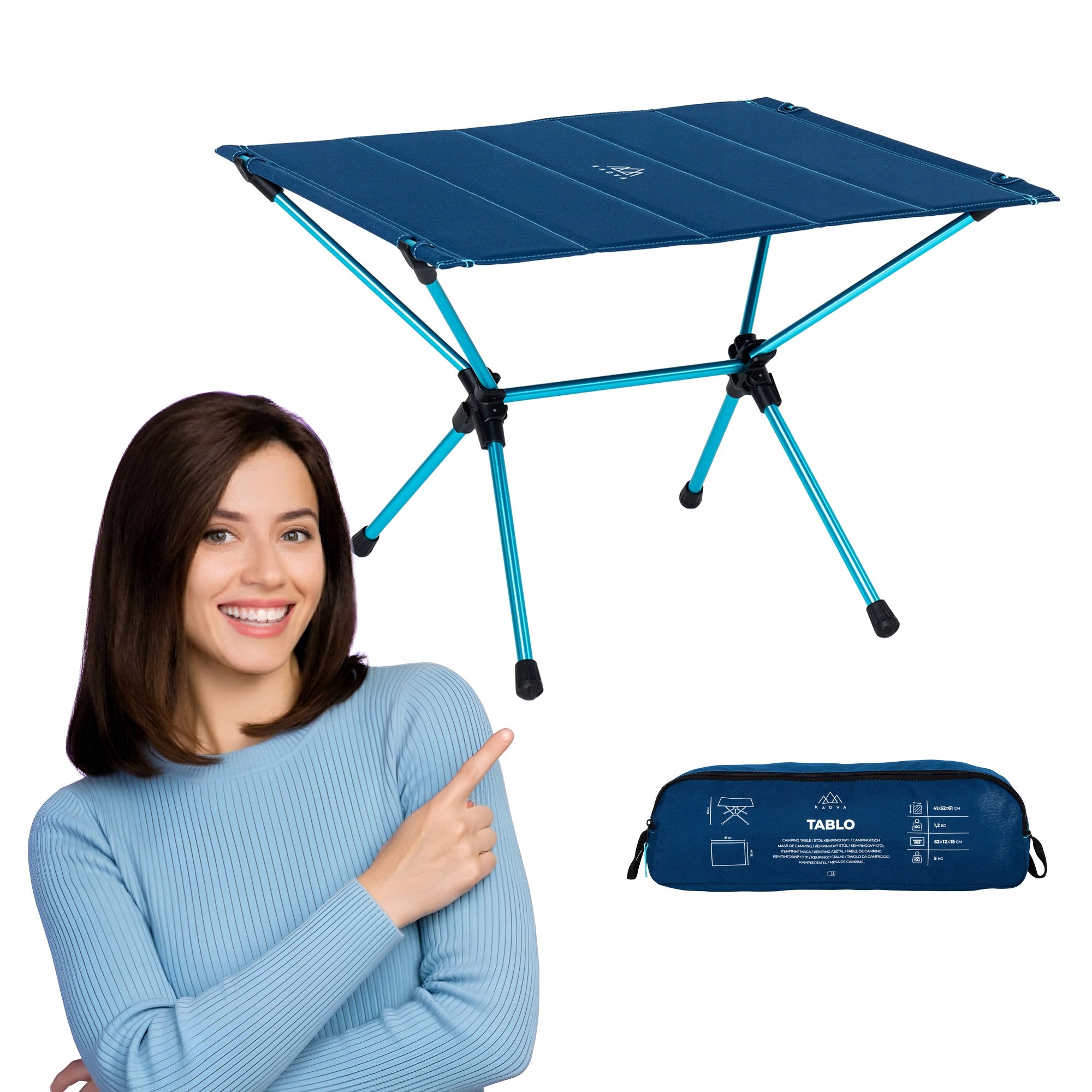 Tourist table KADVA Tablo blue Tourist FOLDING WITH COVER