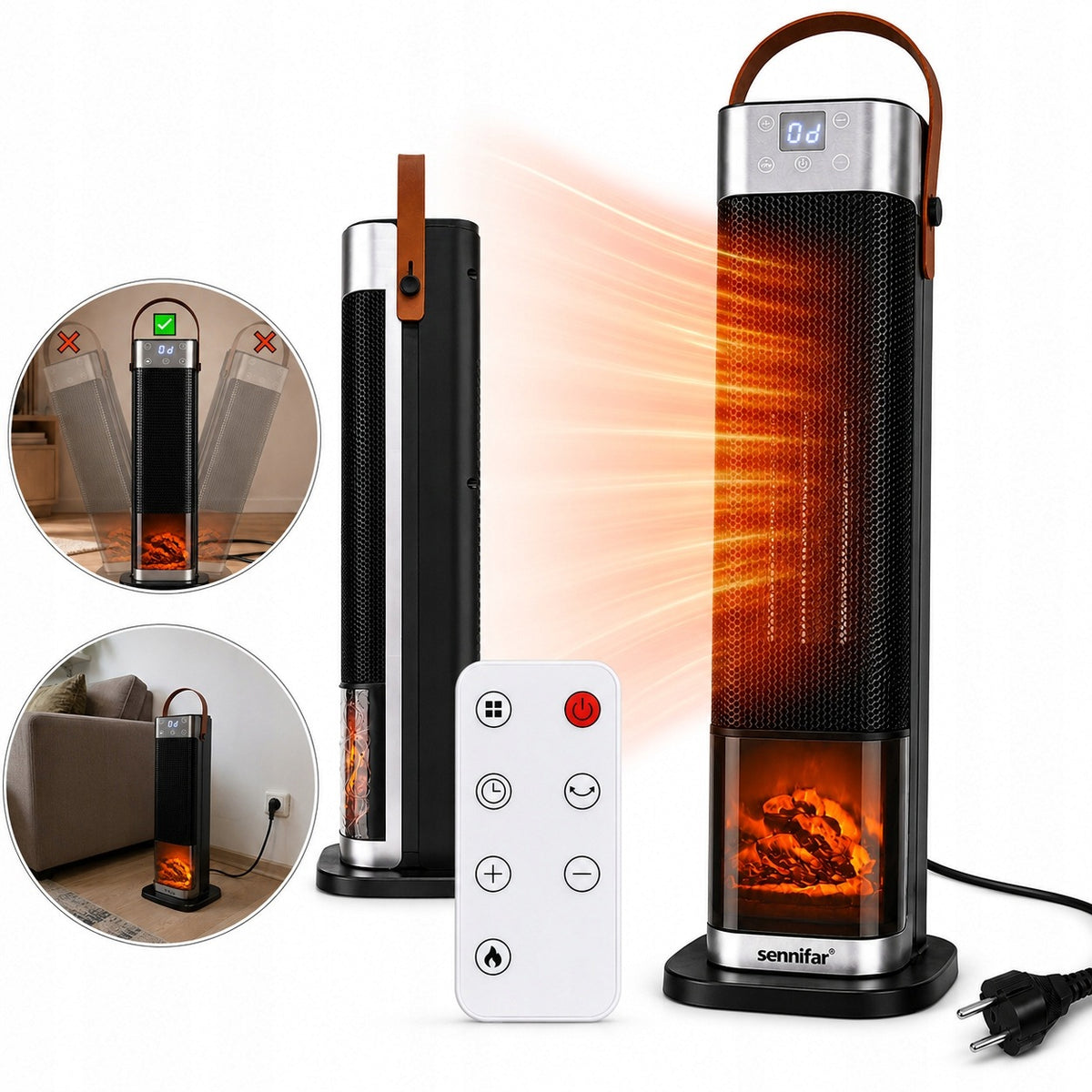 Tower fan with remote control black and silver height 51,5 cm