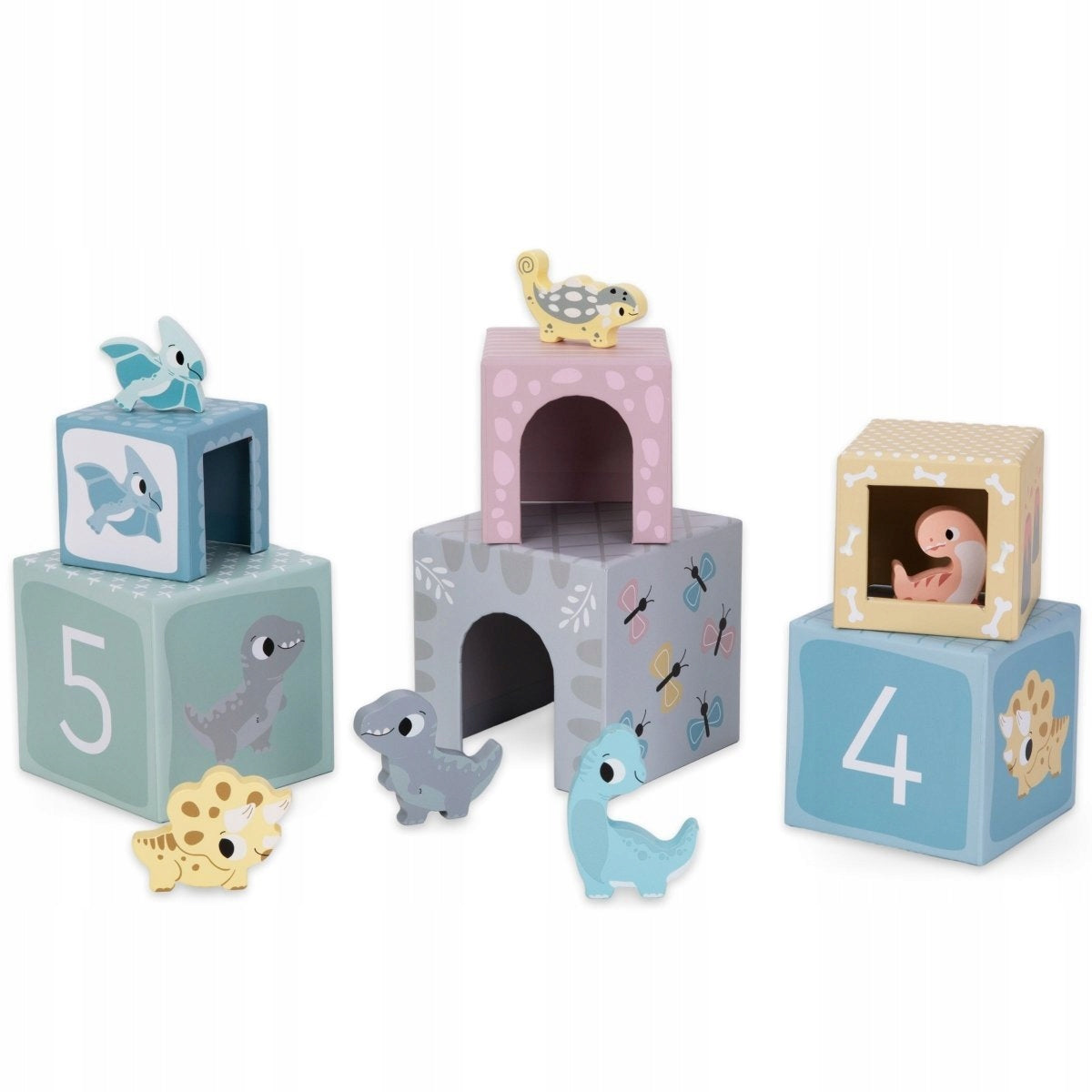 Tower pyramid sorter with dinosaur figurines for children Packaging status original
