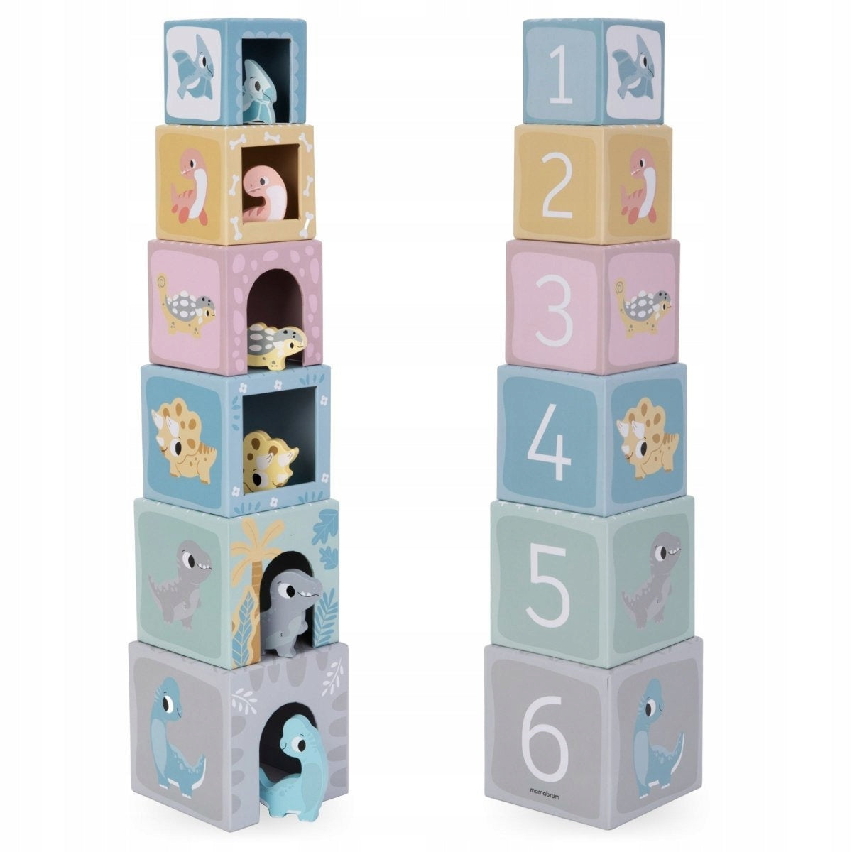 Tower pyramid sorter with dinosaur figurines for children