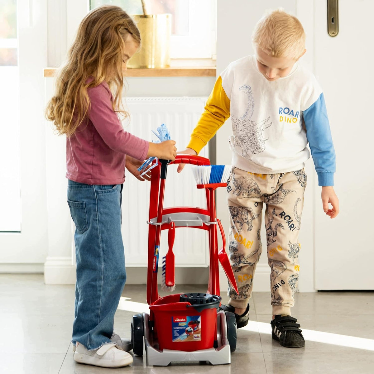 Toy Cleaning Cart with Mop and Bucket, Red Packaging status original