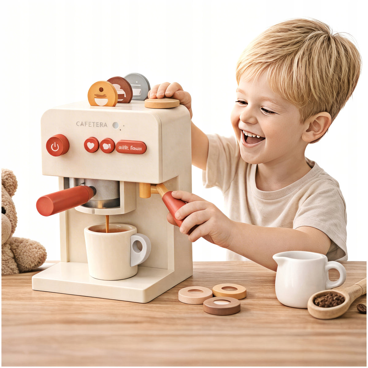 Toy Coffee Maker Wooden Coffee Service for Kids Large Set