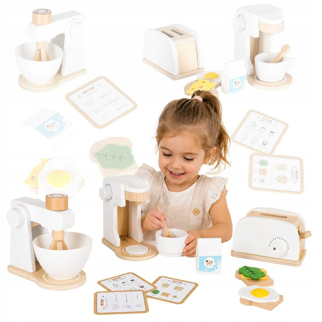 Toy Wooden Toaster Maker Mixer Household Appliances Set for Kids Kitchen