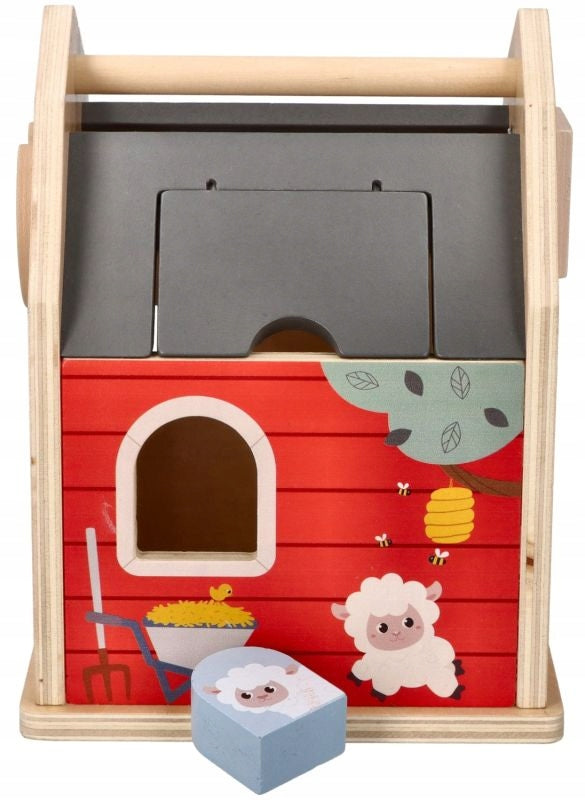 Toys for children 12M+ – wooden house sorter with animal blocks from the farm Color multicolor