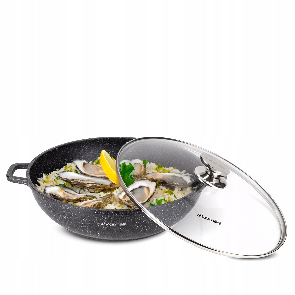 Traditional Pot 5,5L BLACK Marble With Lid 32cm INDUCTION GAS KAMILLE Manufacturer code KM4486
