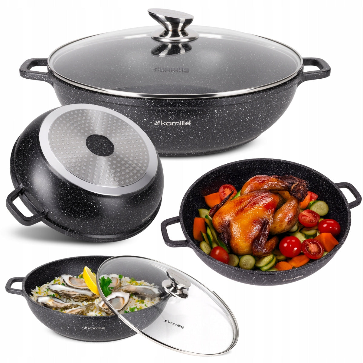 Traditional Pot 5,5L BLACK Marble With Lid 32cm INDUCTION GAS KAMILLE