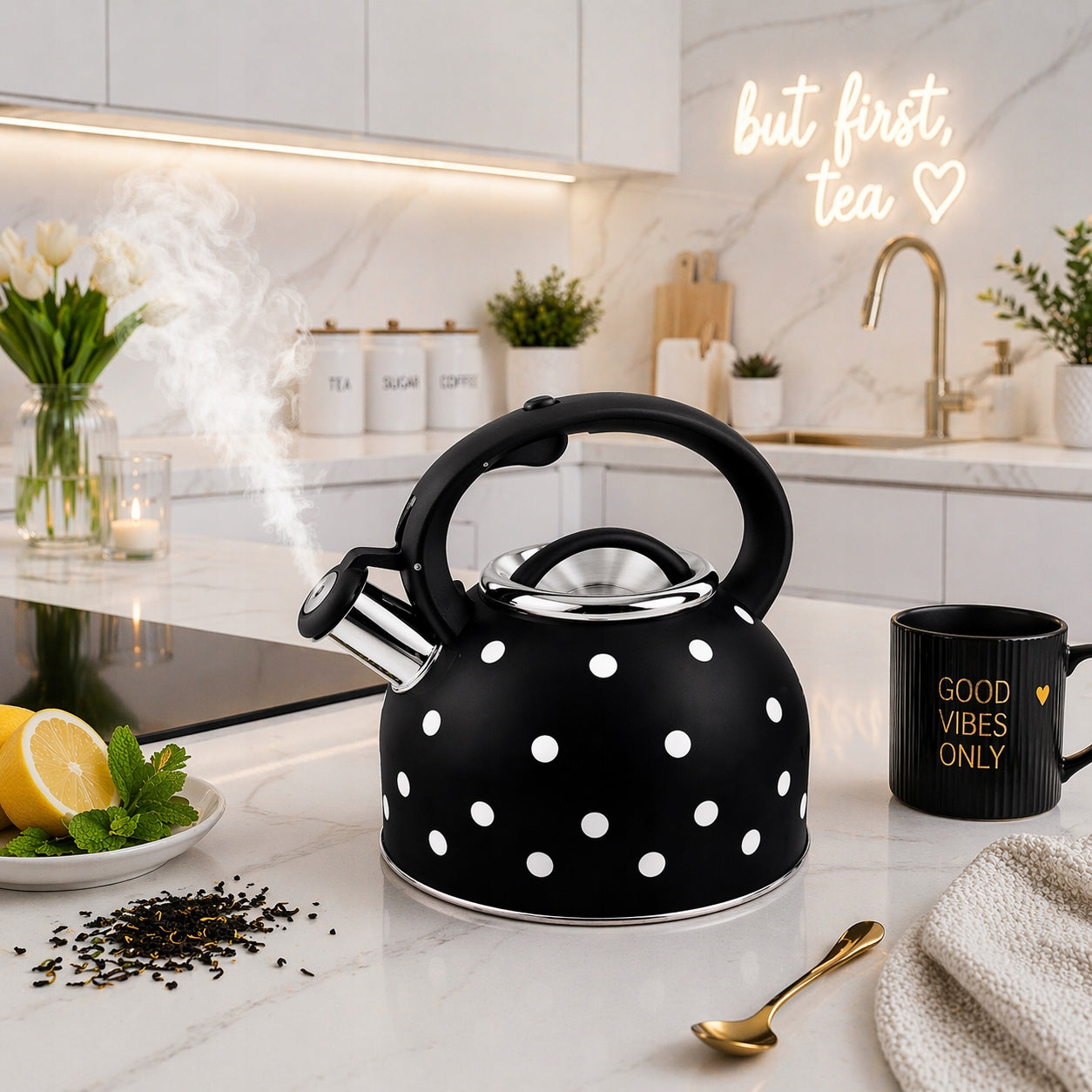 Traditional Steel GAS Kettle WIRELESS ENAMEL 2,5L BLACK DOTS Manufacturer code HR732-2