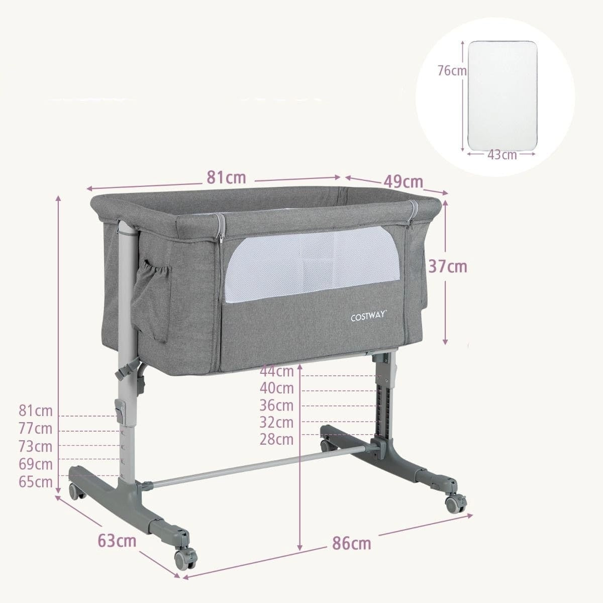 Traditional cradle Costway 86 x 63 cm grey Manufacturer code BC10112HS