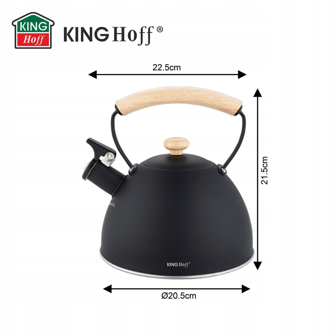 Traditional steel kettle Kinghoff 2,6 l BLACK MAT WOODEN HANDLE Manufacturer code KH-1999