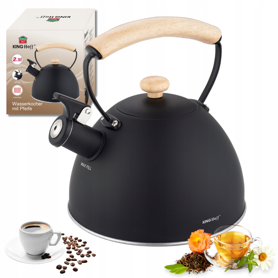 Traditional steel kettle Kinghoff 2,6 l BLACK MAT WOODEN HANDLE