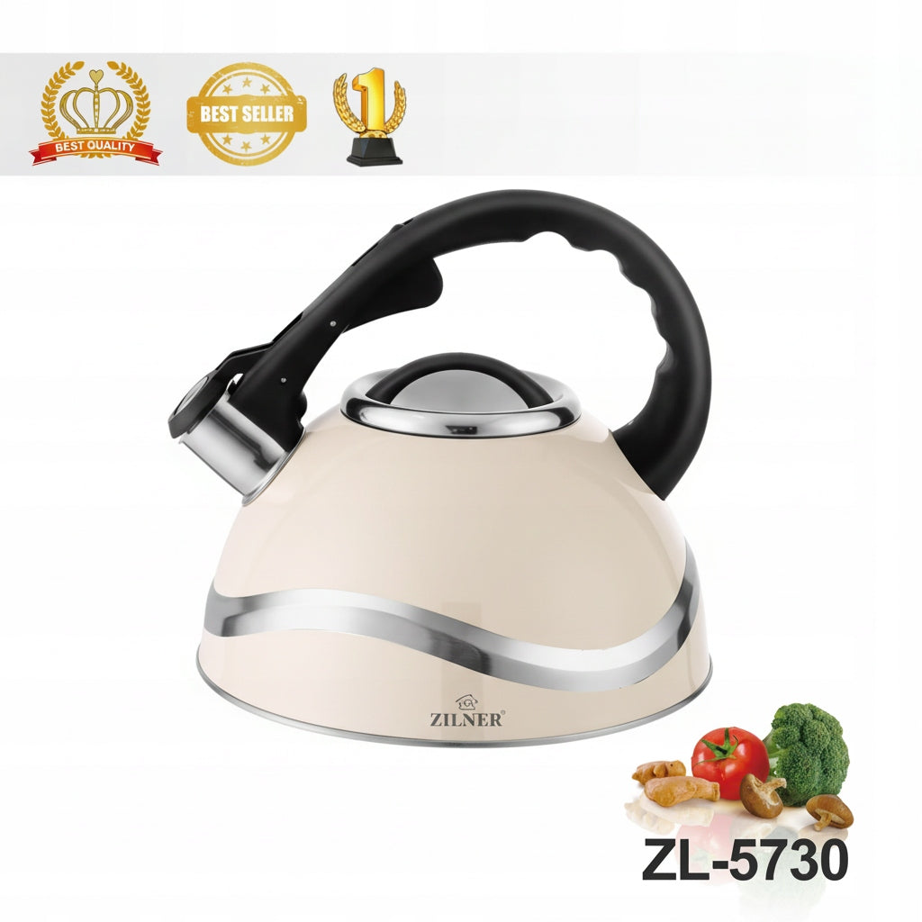 Traditional steel kettle, shiny, cream, Zilner 3 l, ZL-5730 Packaging status original