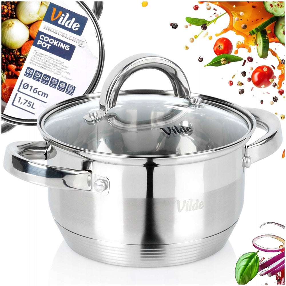 Traditional steel pot with lid for cooking stewing VILDE 16 cm 1,7L