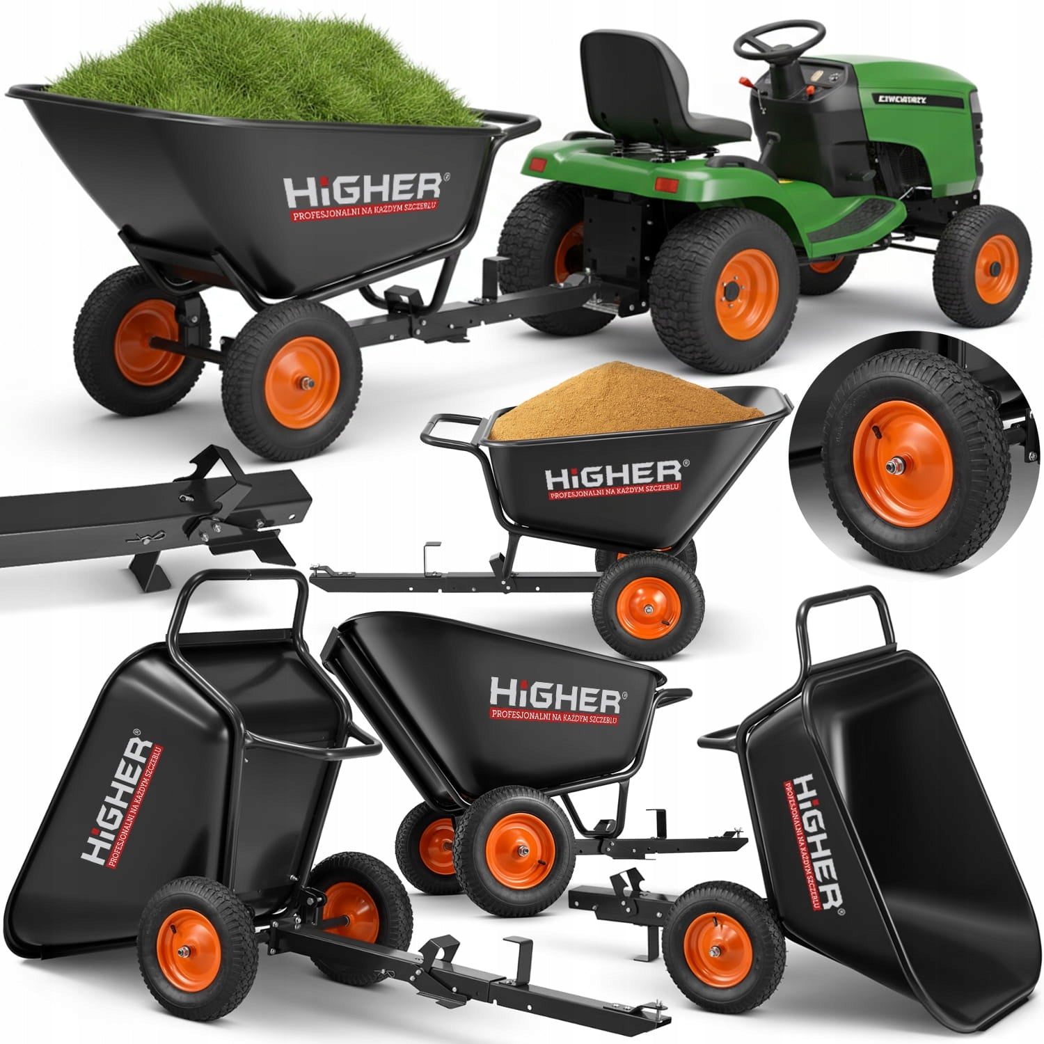 Trailer garden wheelbarrow for quad tractor trailer 350L 300kg