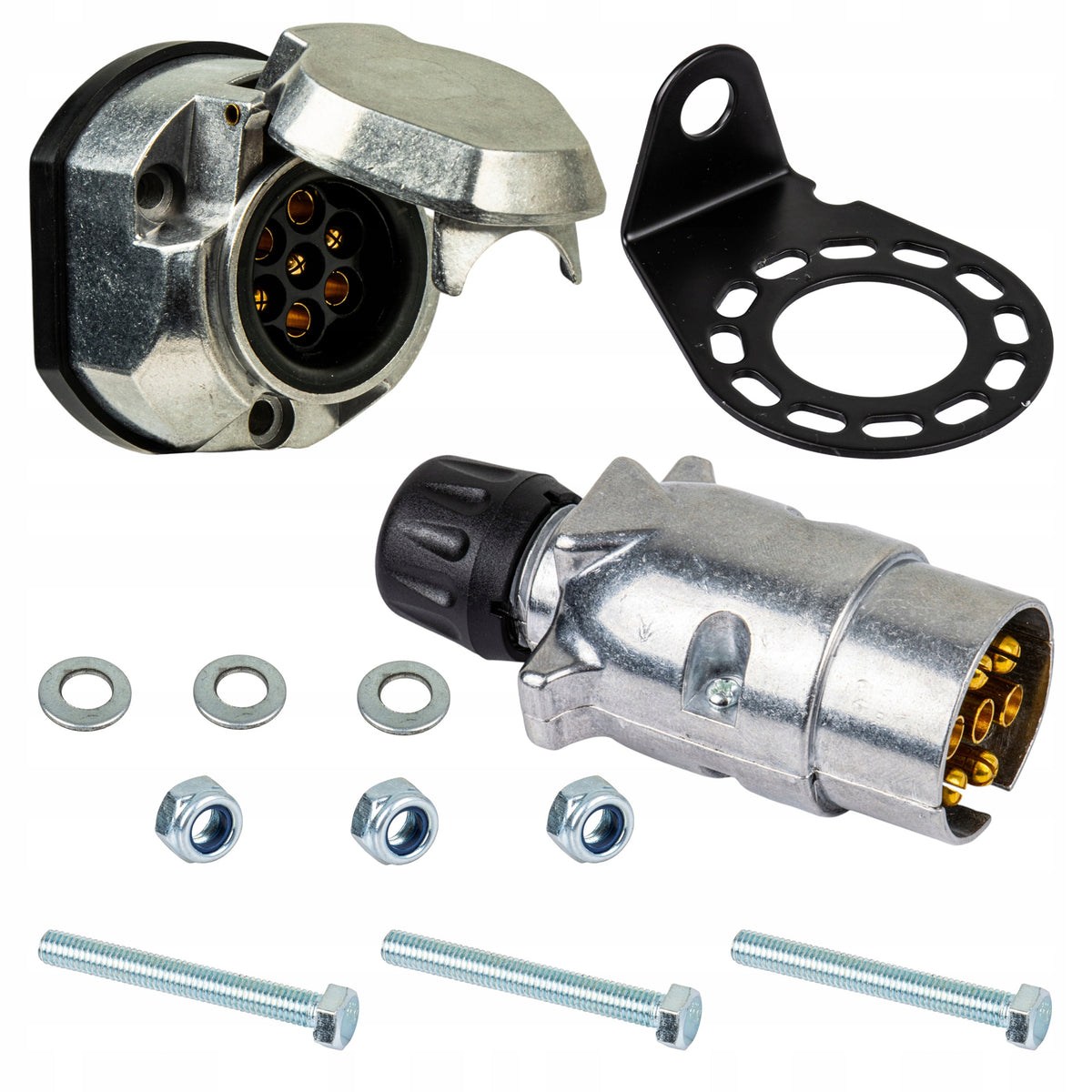 Trailer socket 7 pin + socket plug + bracket and screws SET