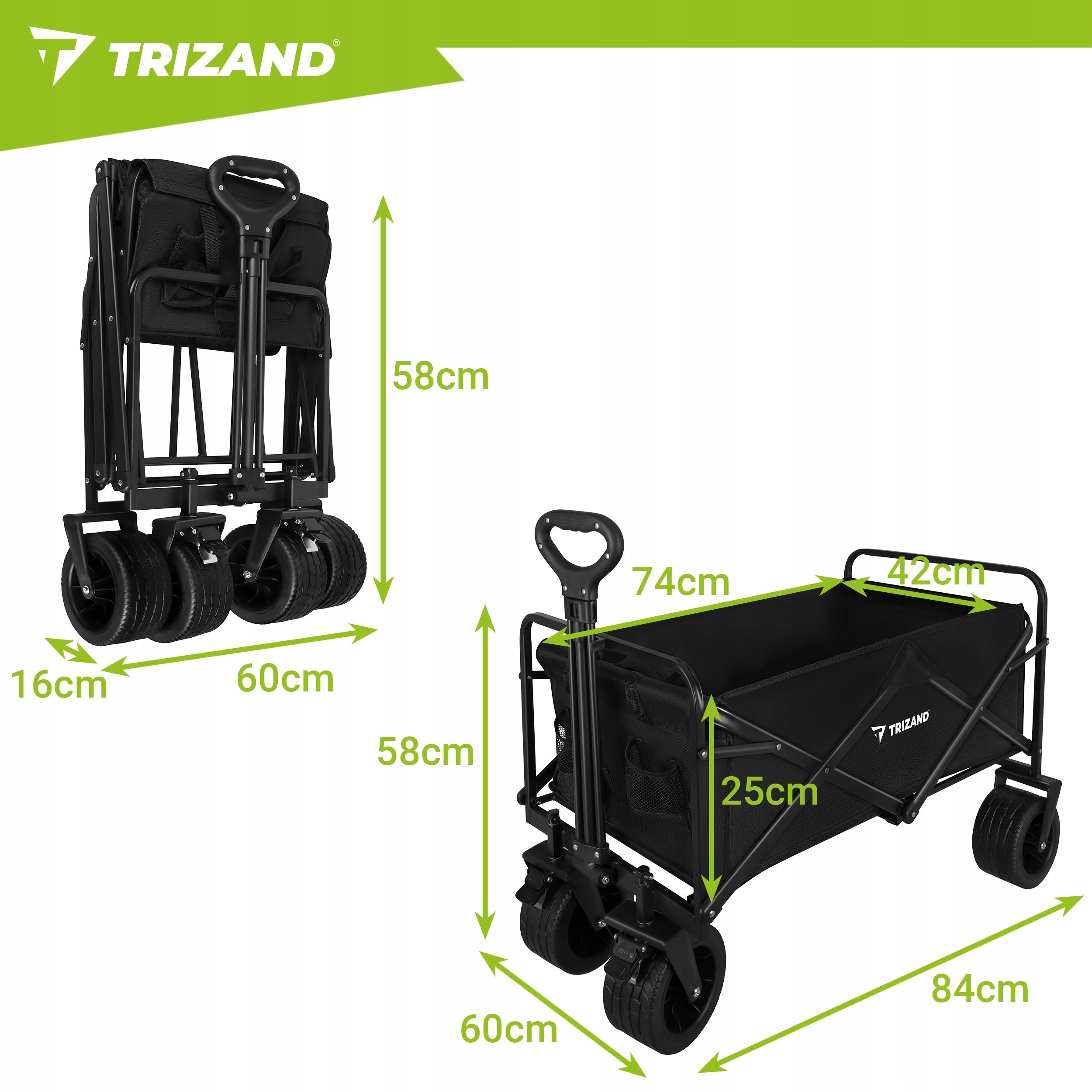 Transport Trolley Folding Beach Garden 100kg Off-Road Camping Wheels Brand Trizand
