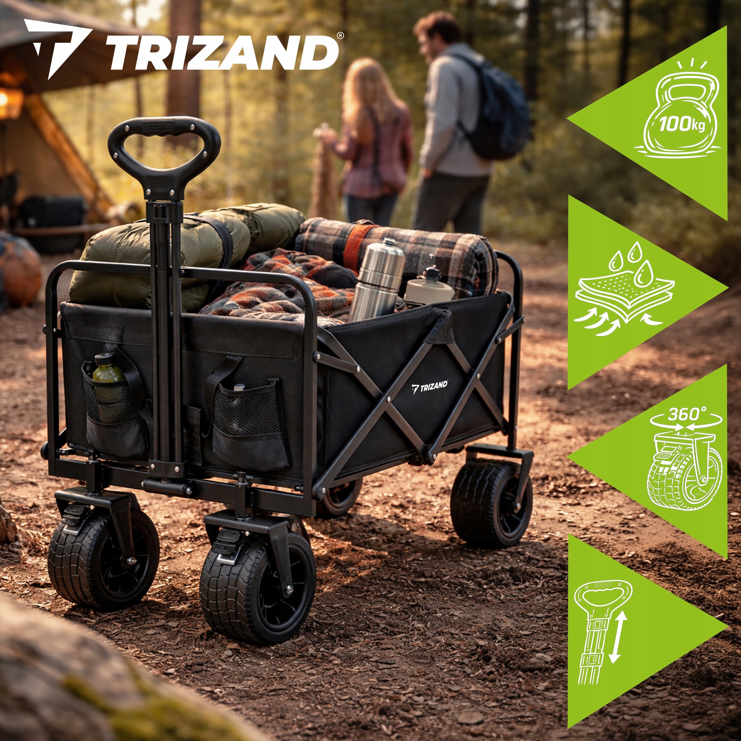 Transport Trolley Folding Beach Garden 100kg Off-Road Camping Wheels Capacity 75 l