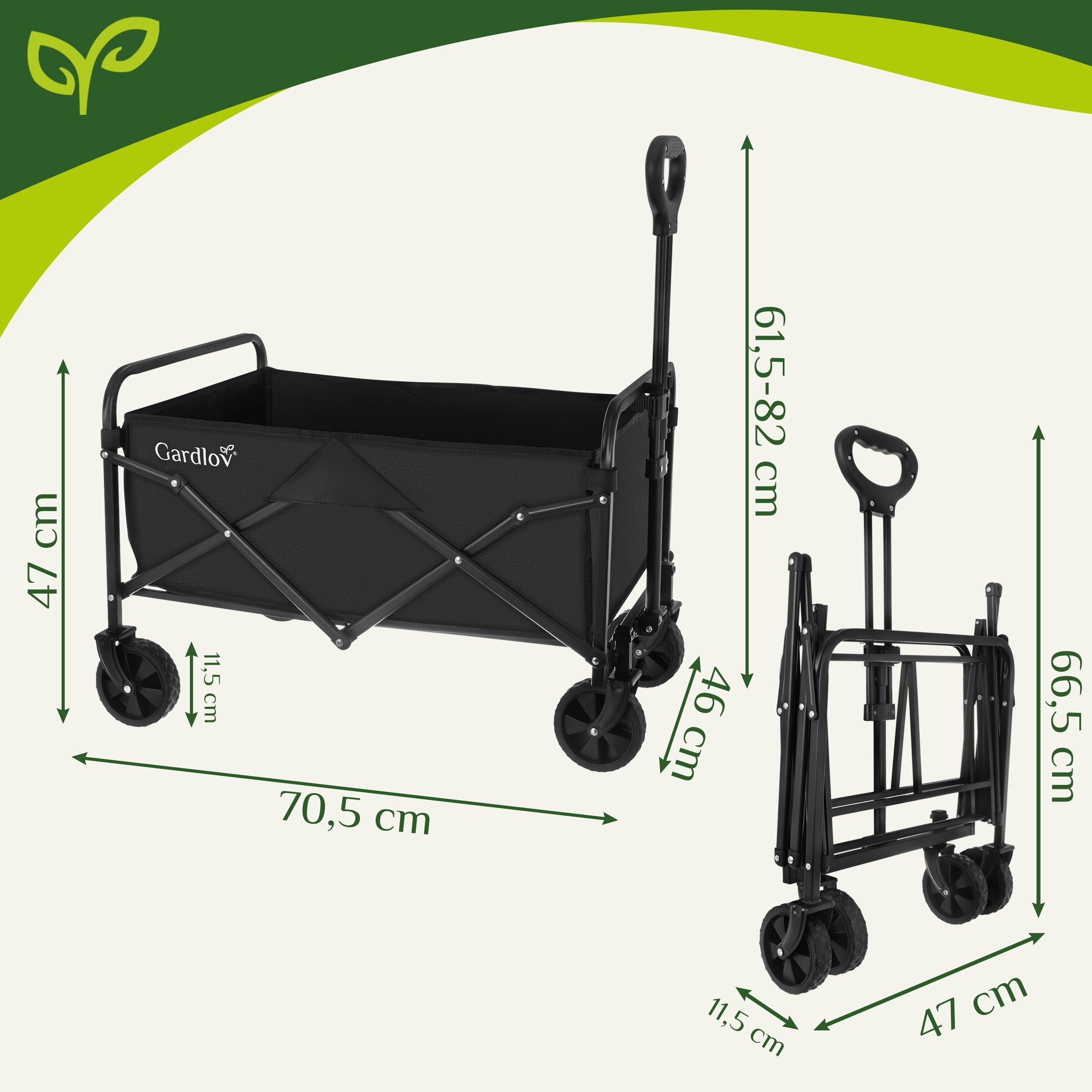 Transport Trolley Folding Garden 100kg 90L Lightweight Twisted on 4 Wheels Kind trolley
