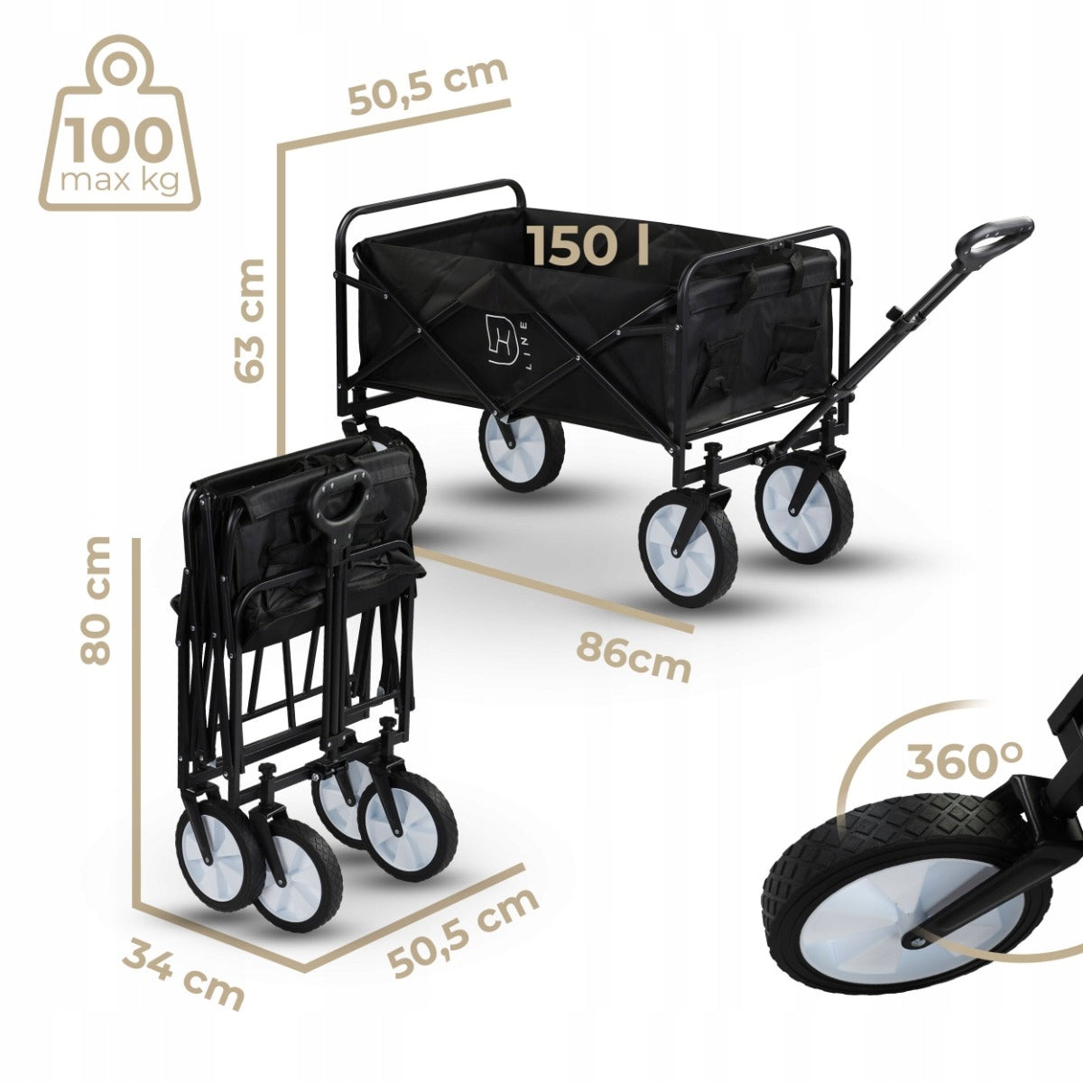 Transport Trolley Folding Garden Hiking Folding Wheels Large 150L XL Wheels number 4