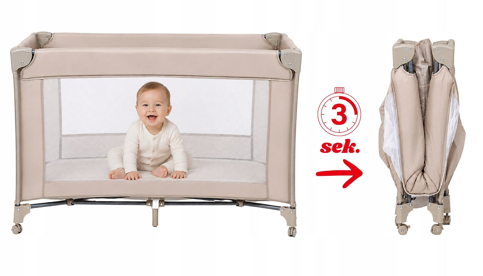 Travel Cot Baby Playpen with Folding Mattress + EASYGO BAG