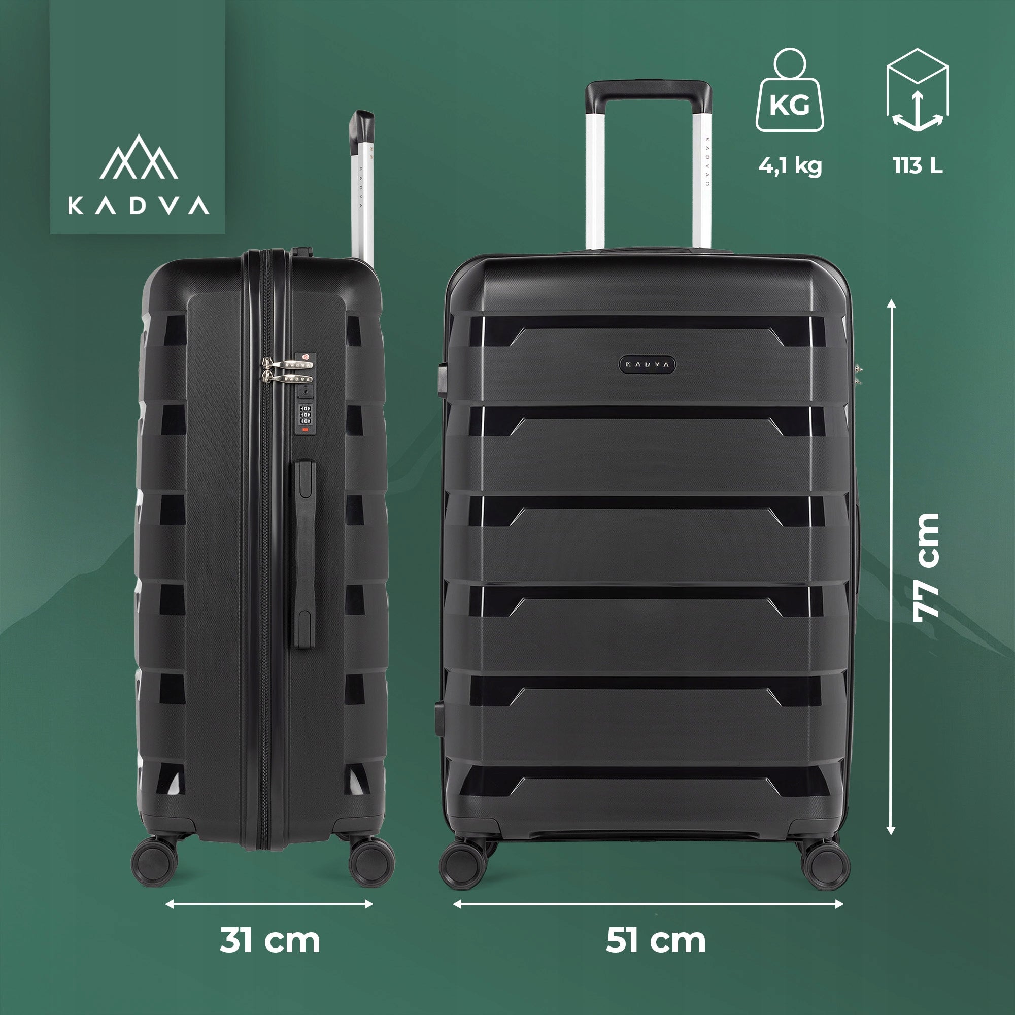 Travel case KADVA Cayes 113l 77x51x31 cm LARGE ON WHEELS HARD LUGGAGE Packaging status original