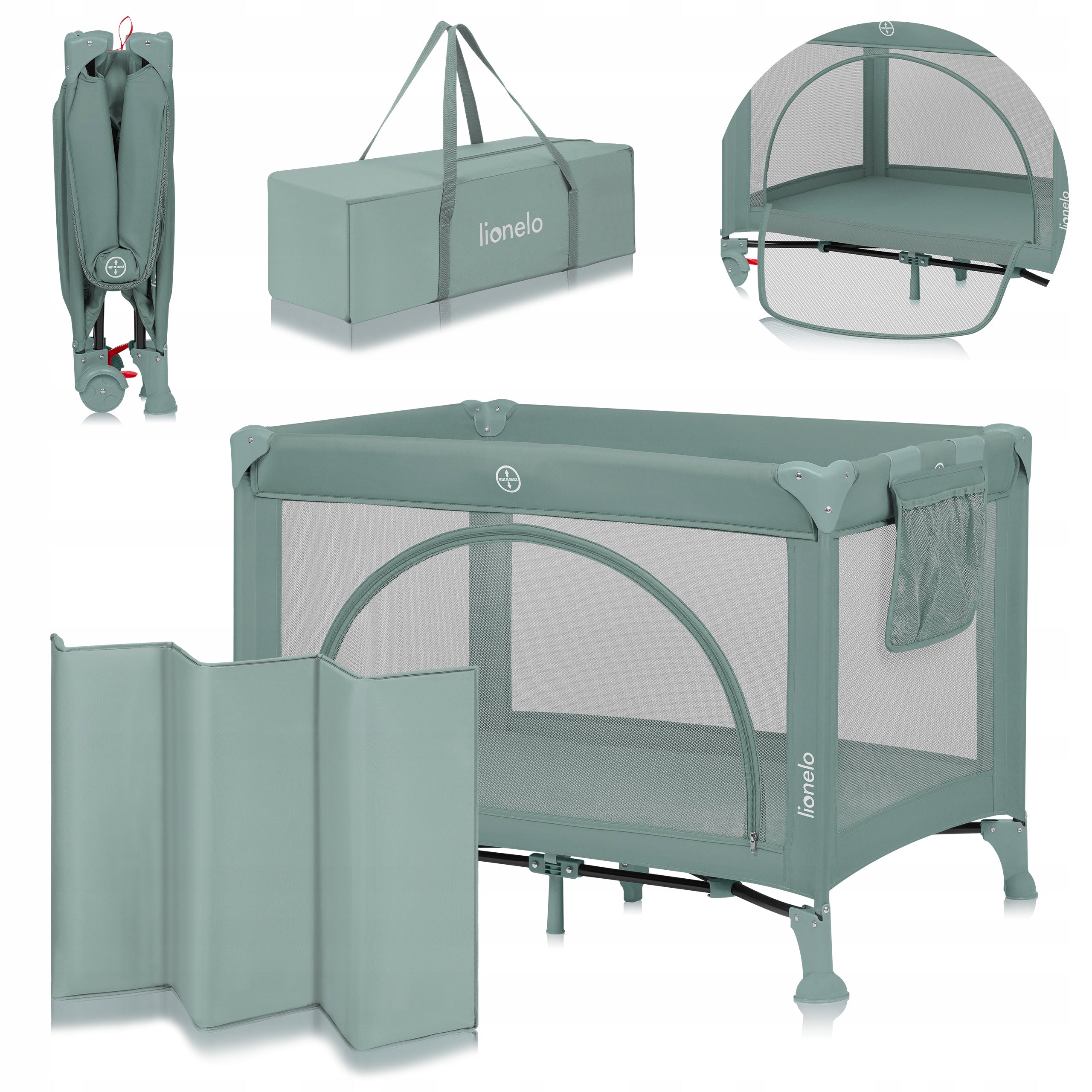 Travel cot 2in1 folding playpen 102x74 cm + bag Lionelo Laura Packaging status original