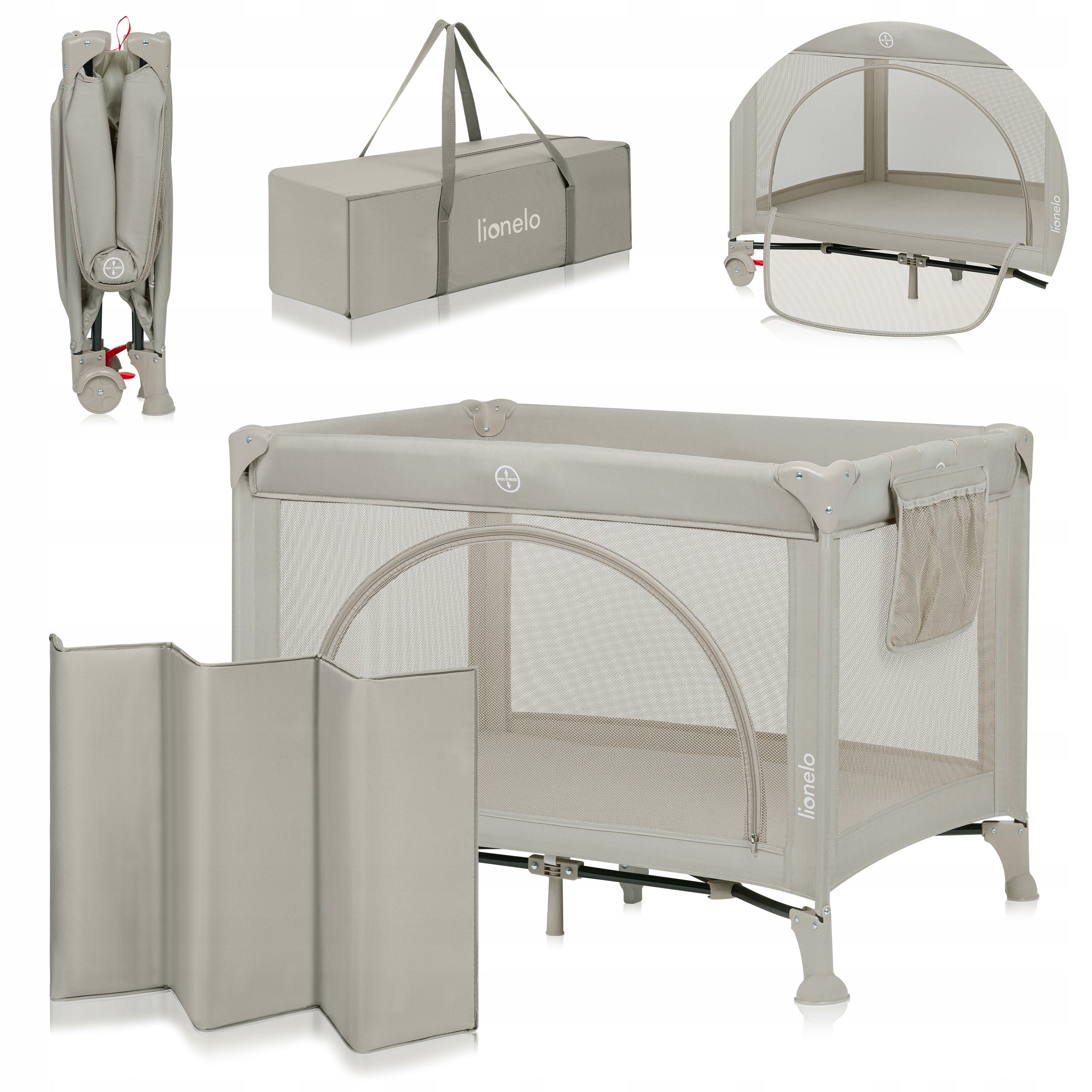 Travel cot 2in1 playpen 102x74 cm + bag LO-LAURA BEIGE SAND