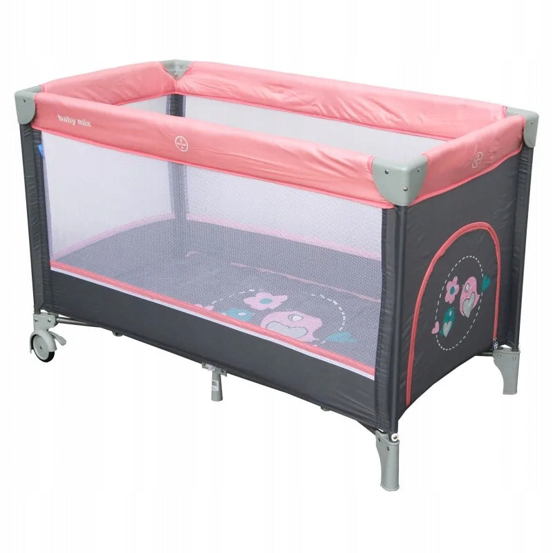 Travel cot Baby Mix single-level, side entrance pink.
