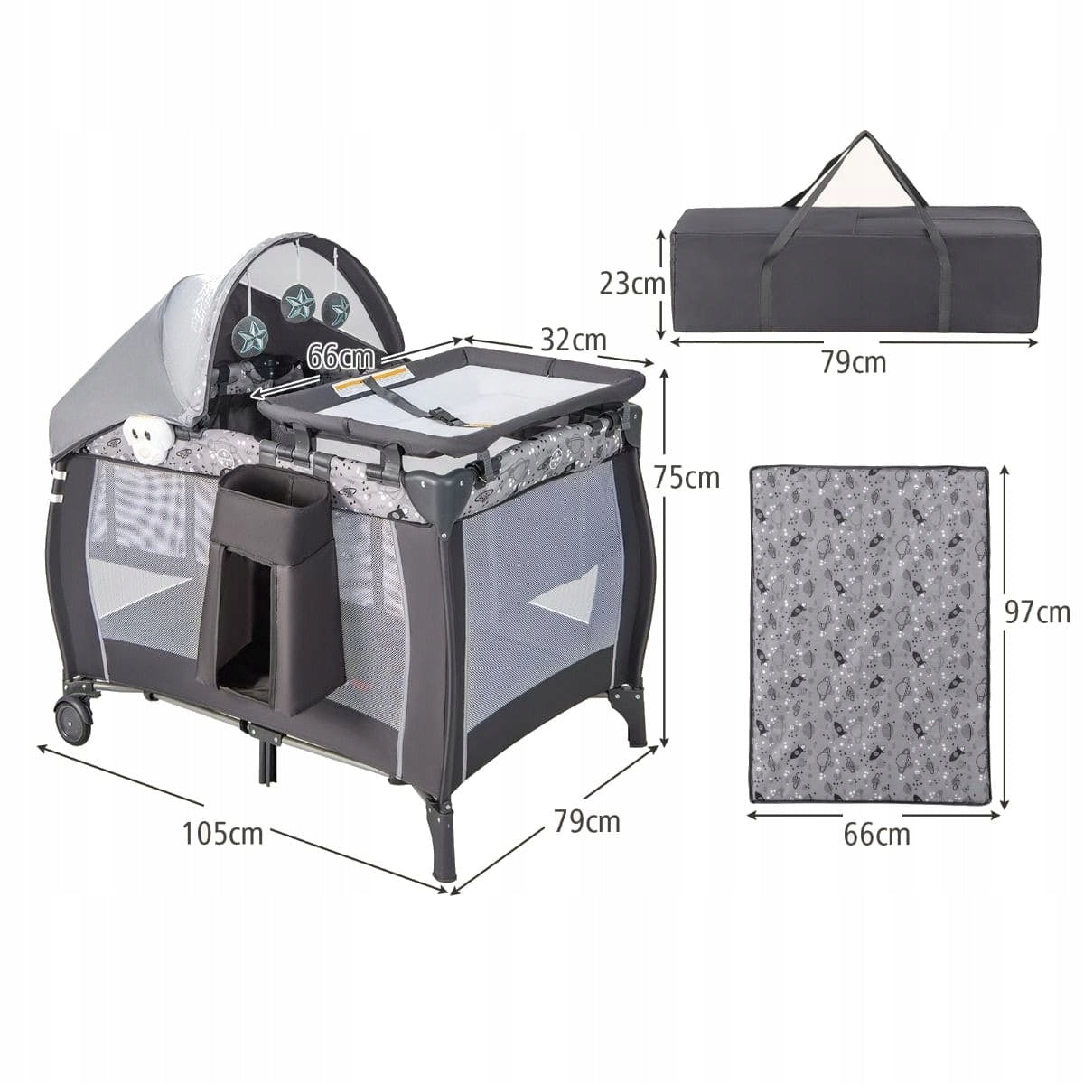 Travel cot Costway 3in1 , grey + accessories Packaging status original