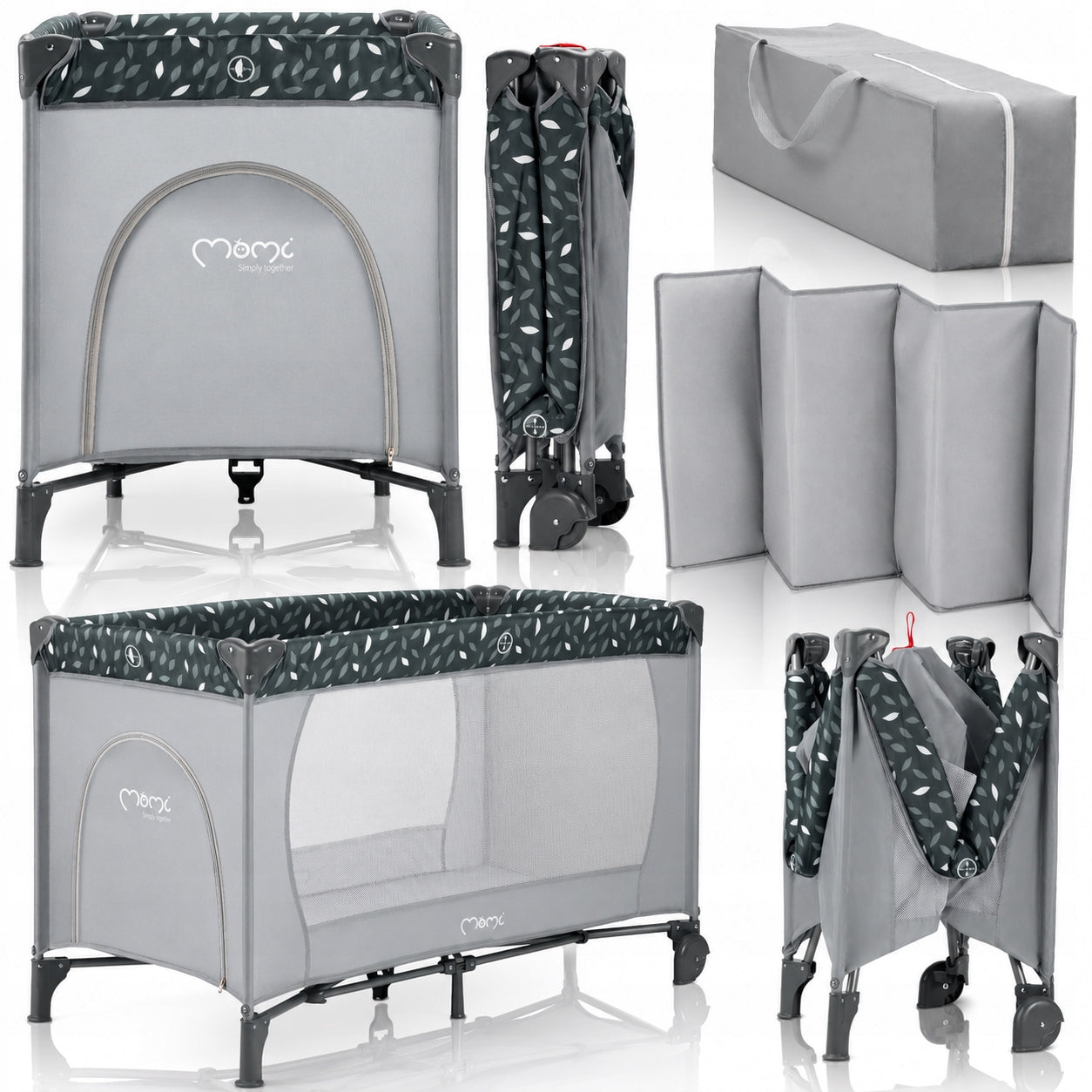 Travel cot MoMi BELOVE grey - mattress folding playpen bag