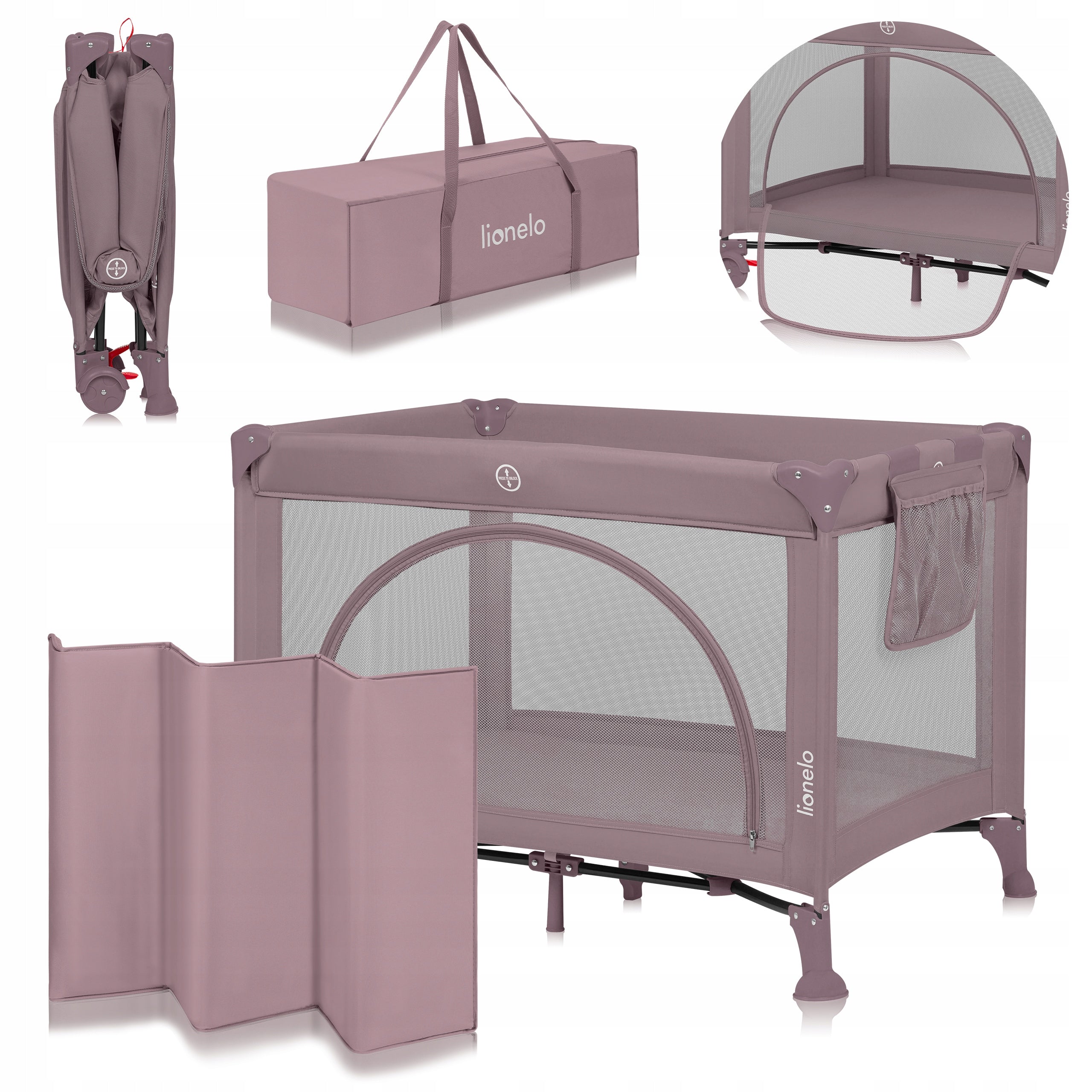 Travel cot TWO-LEVEL 2in1 folding playpen 102x74 Lionelo Laura Manufacturer code lekkie, materac, kompaktowe, boki z siatki