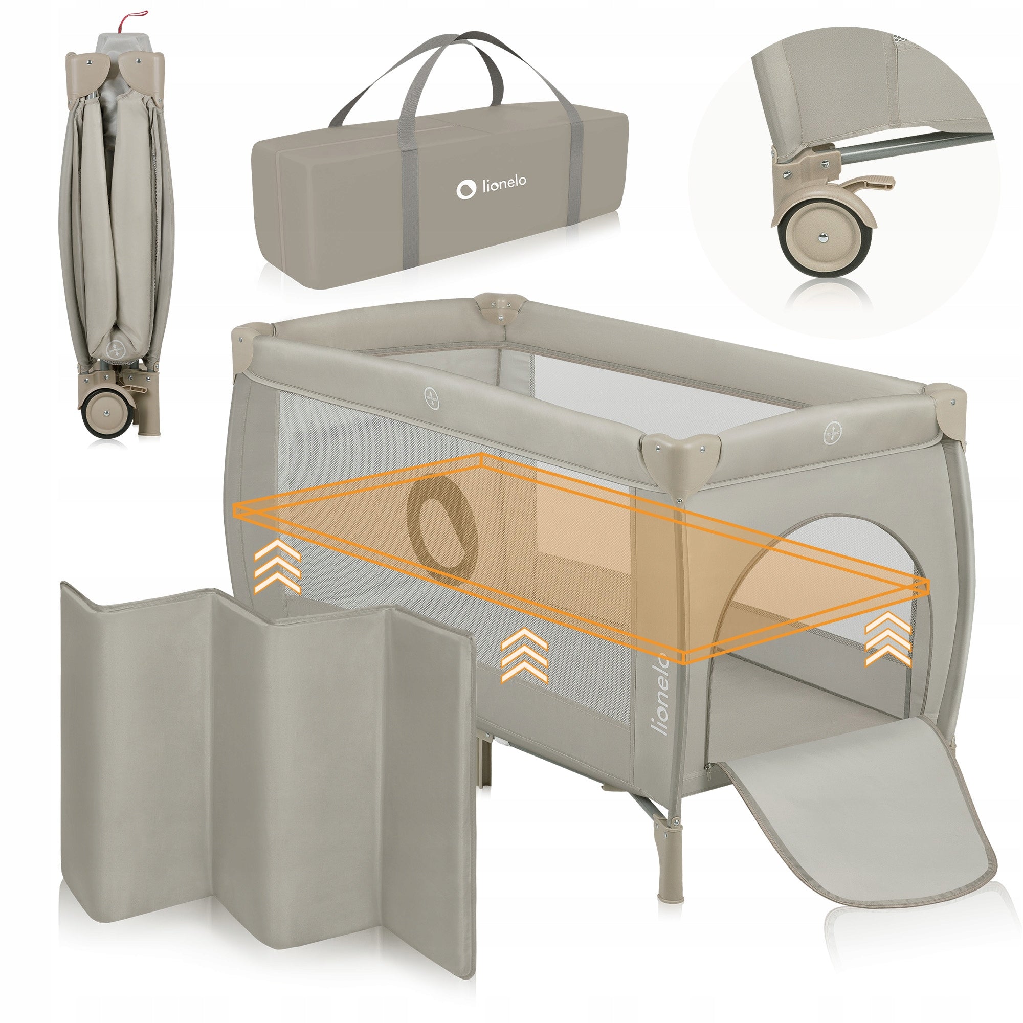 Travel cot TWO-LEVEL playpen + mattress Lionelo Stefi + Packaging status original