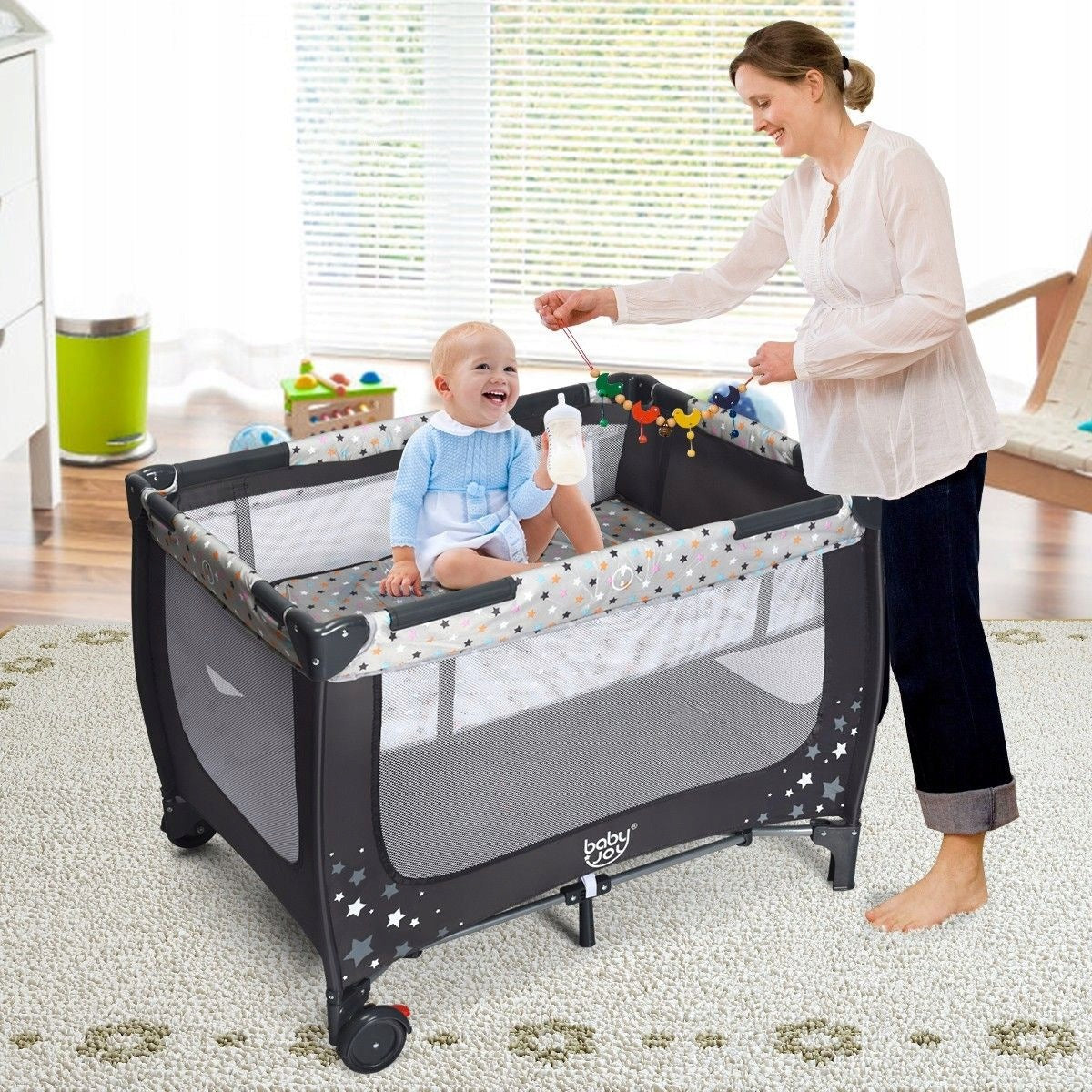 Travel cot and playpen 120 x 60 cm 2 levels with mattress and gondola Manufacturer code BC10055GR