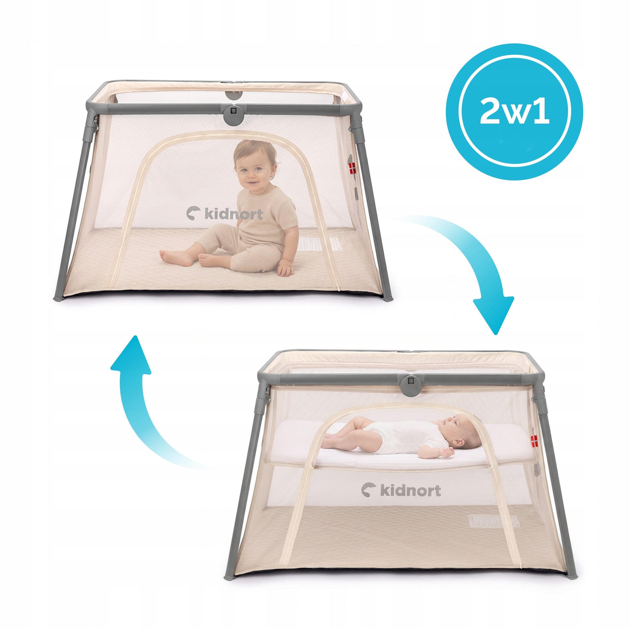 Travel cot and playpen 2in1 folding, portable, mattress Bleke beige Packaging status original