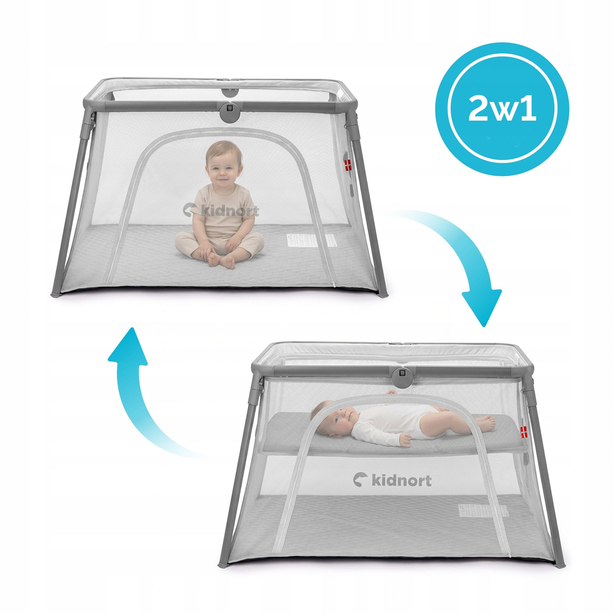 Travel cot and playpen 2in1 folding, portable, mattress Bleke grey Packaging status original