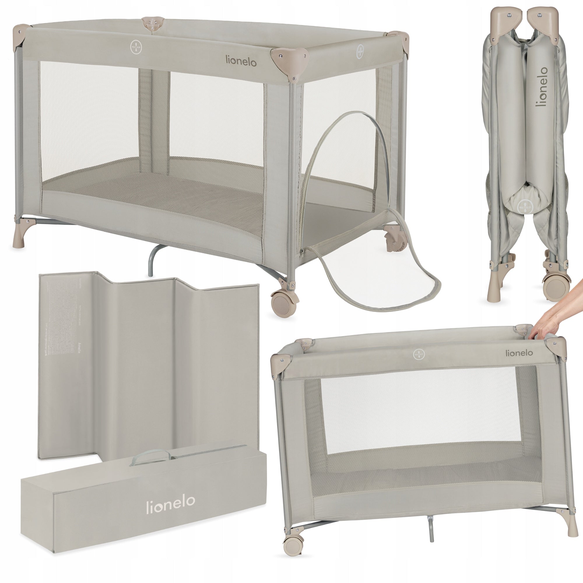 Travel cot folding mattress 2 wheels bag Lionelo Amelie Packaging status original