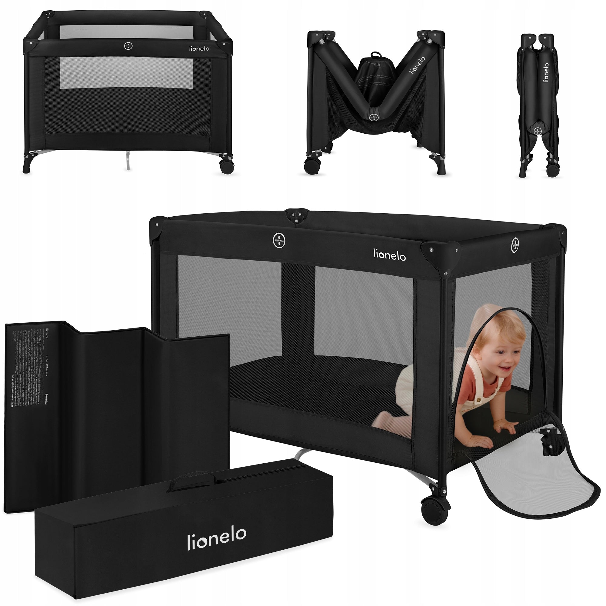 Travel cot folding mattress 2 wheels bag Lionelo Amelie