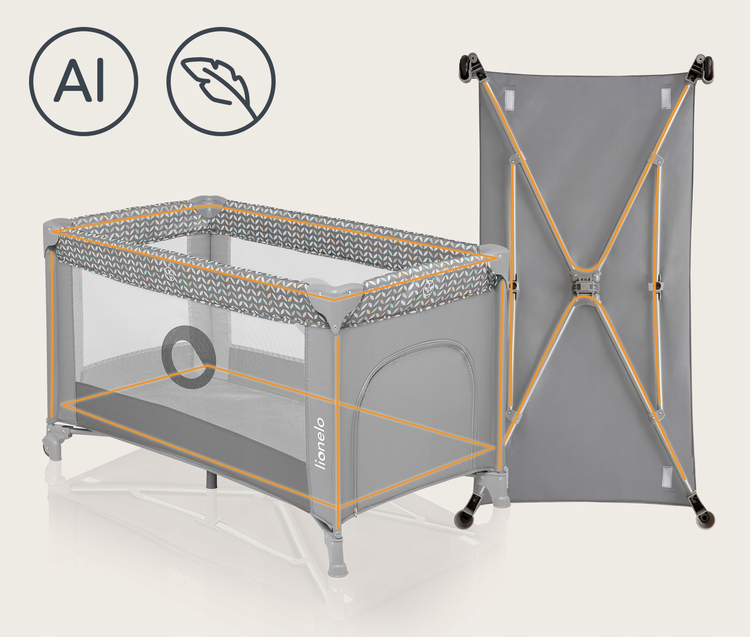 Travel cot playpen for children + bag and mattress Lionelo Stefi Manufacturer code LO-STEFI GREY
