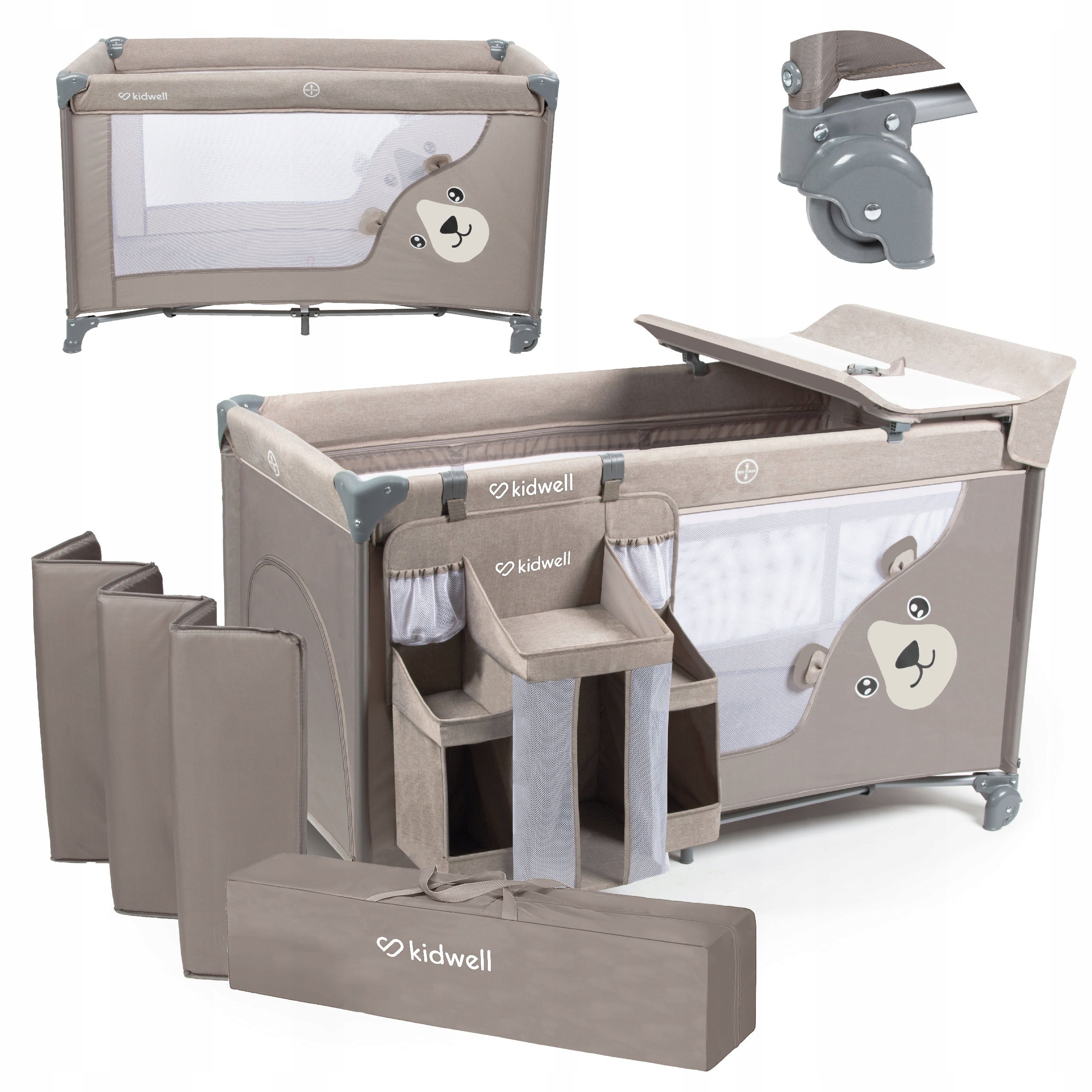 Travel cot with accessories BLISSY Beige 3in1