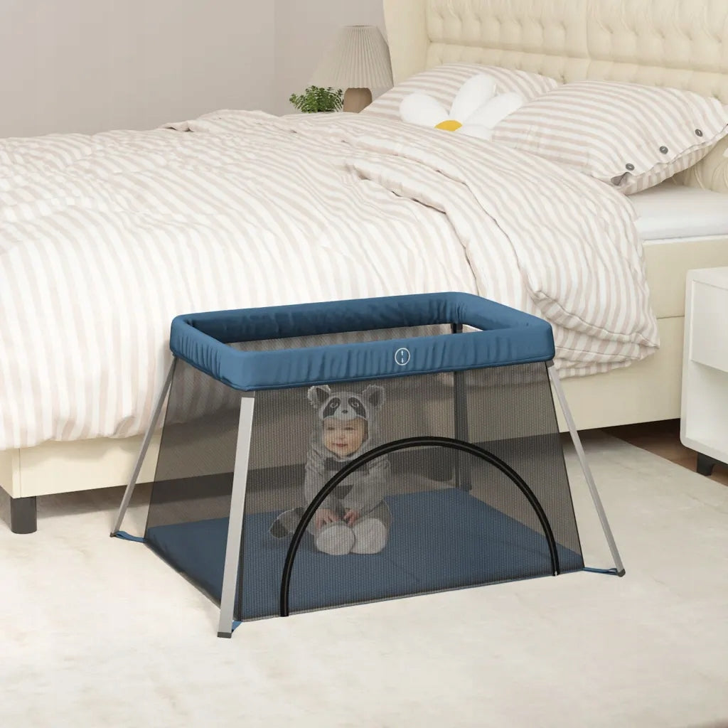Travel playpen 2-in-1 navy blue 110 x 82 x 67 cm with mattress 100 x 60 cm Brand no brand
