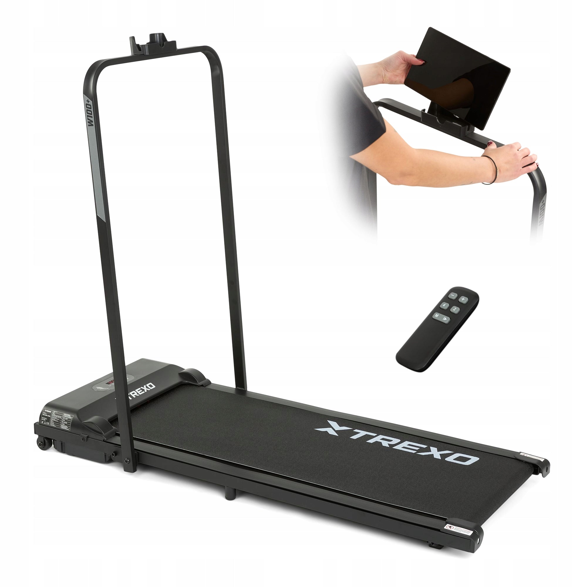 Treadmill XTREXO W100+ black compact, foldable quiet, with shock absorption 6 km/h