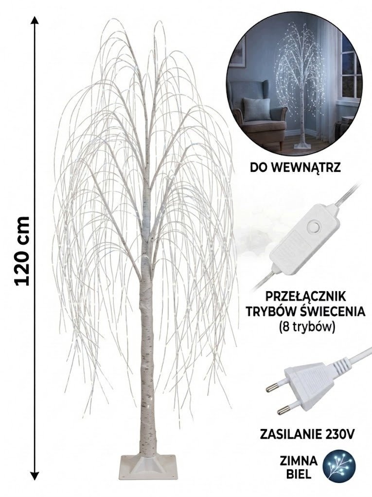 Tree Glowing LED Birch 120cm Cold White 8 Modes Christmas Ornament Brand 100