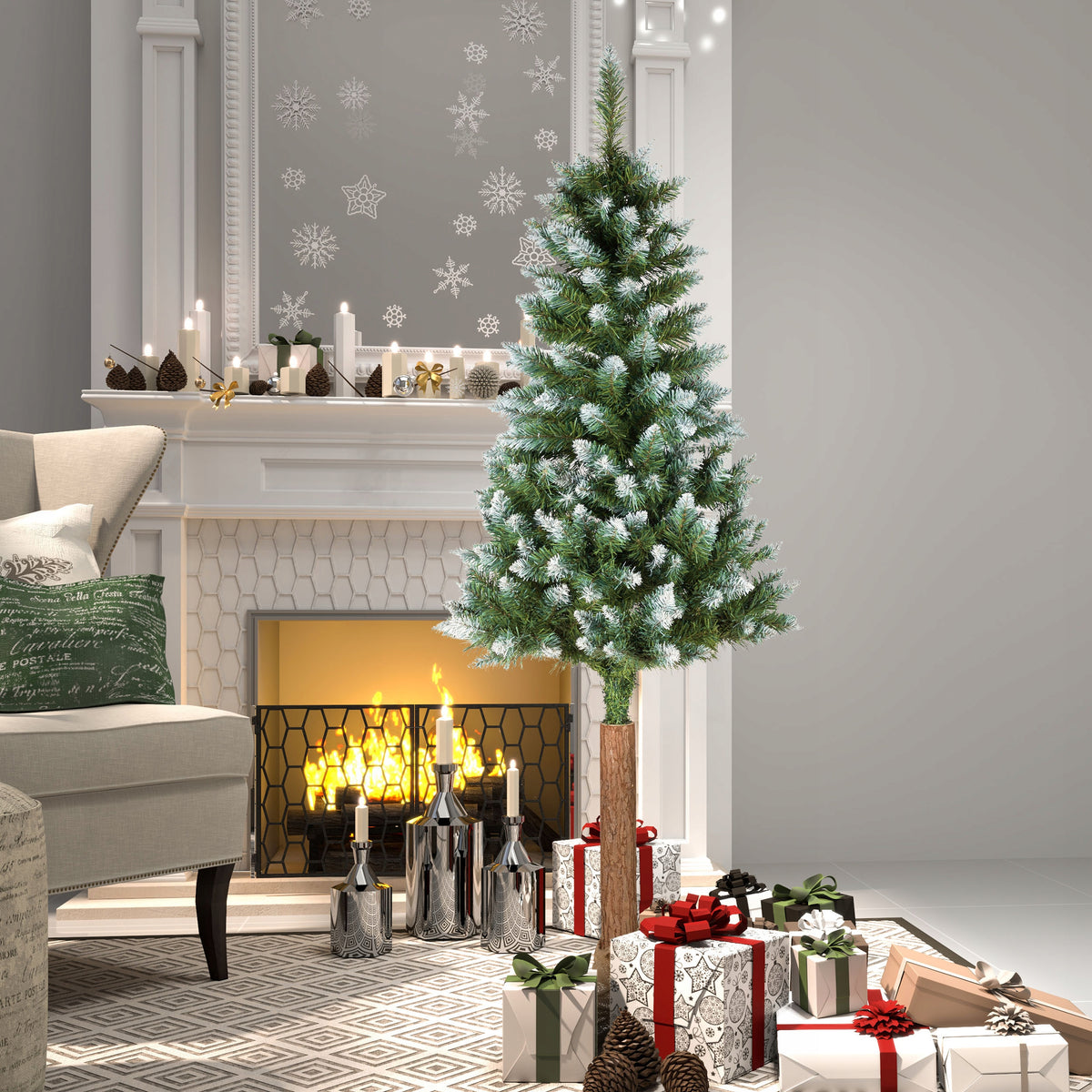Tree On Trim Artificial 180 Cm Pine Snowy Stand Jute Ornament Packaging status original