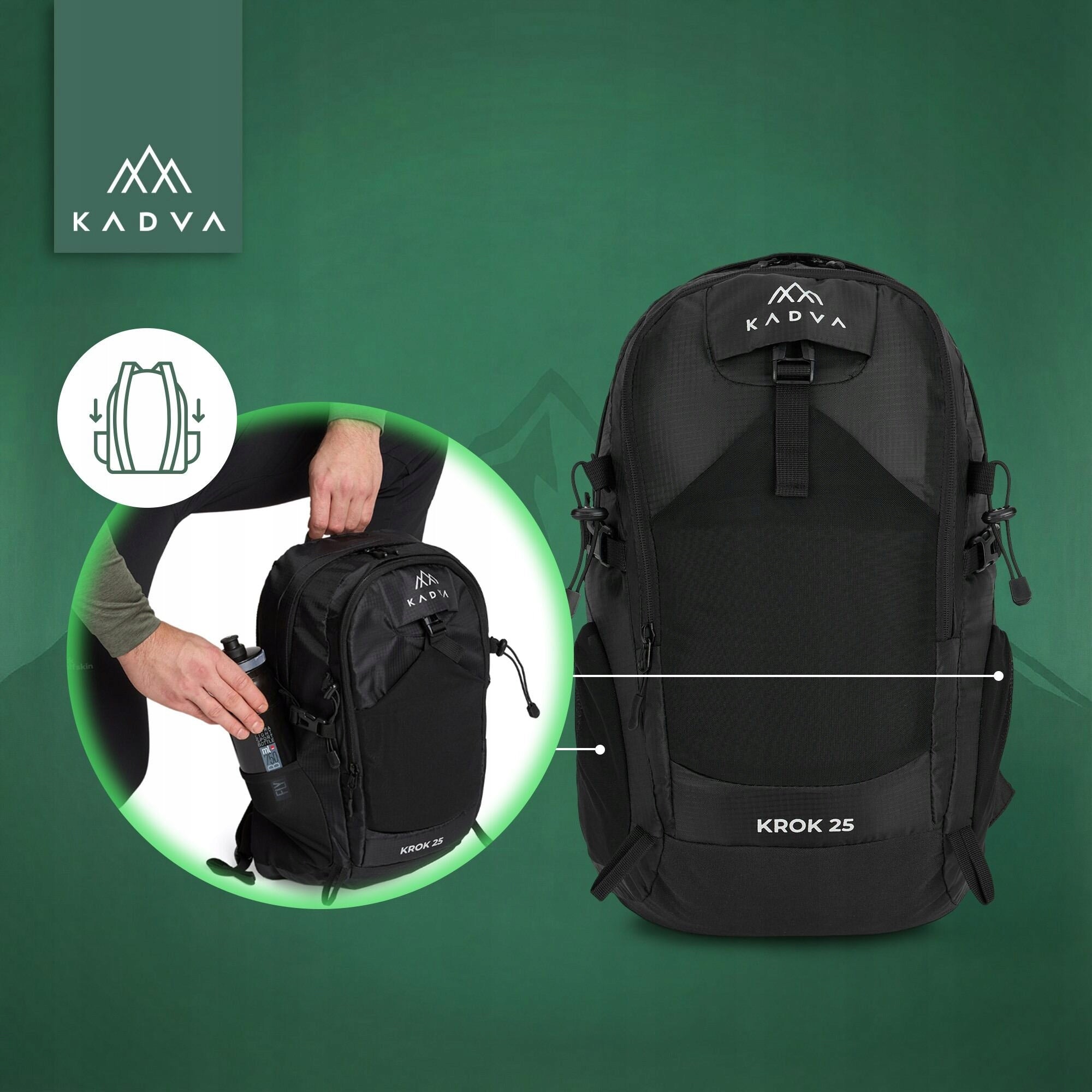 Trekking hiking backpack KADVA Step 25l STRONG TRAVELER IN THE MOUNTAINS Manufacturer code KDV-QVB5C017-BK