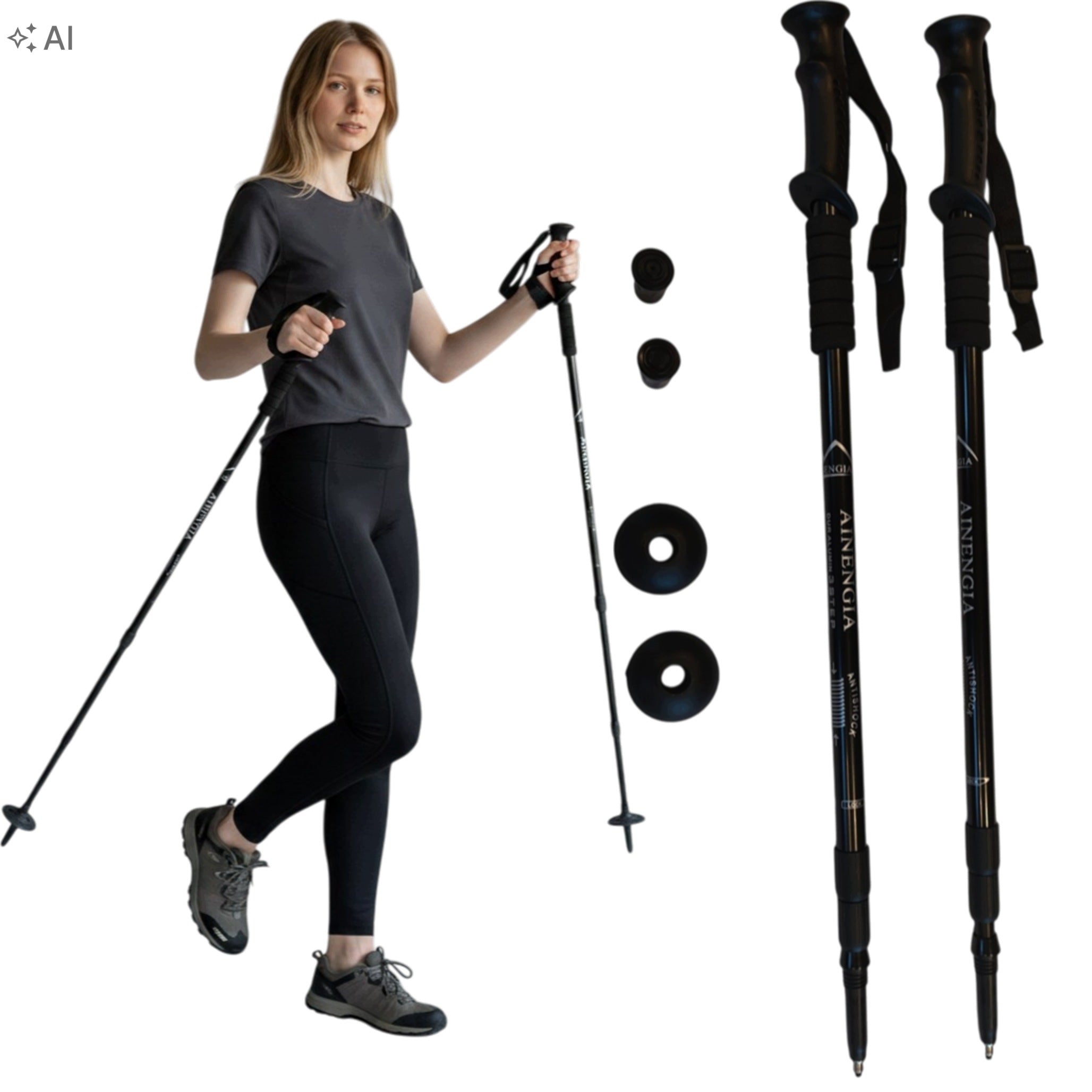 Trekking pole TGJ Nordic walking adjustable 64-135 cm black set of 2pcs