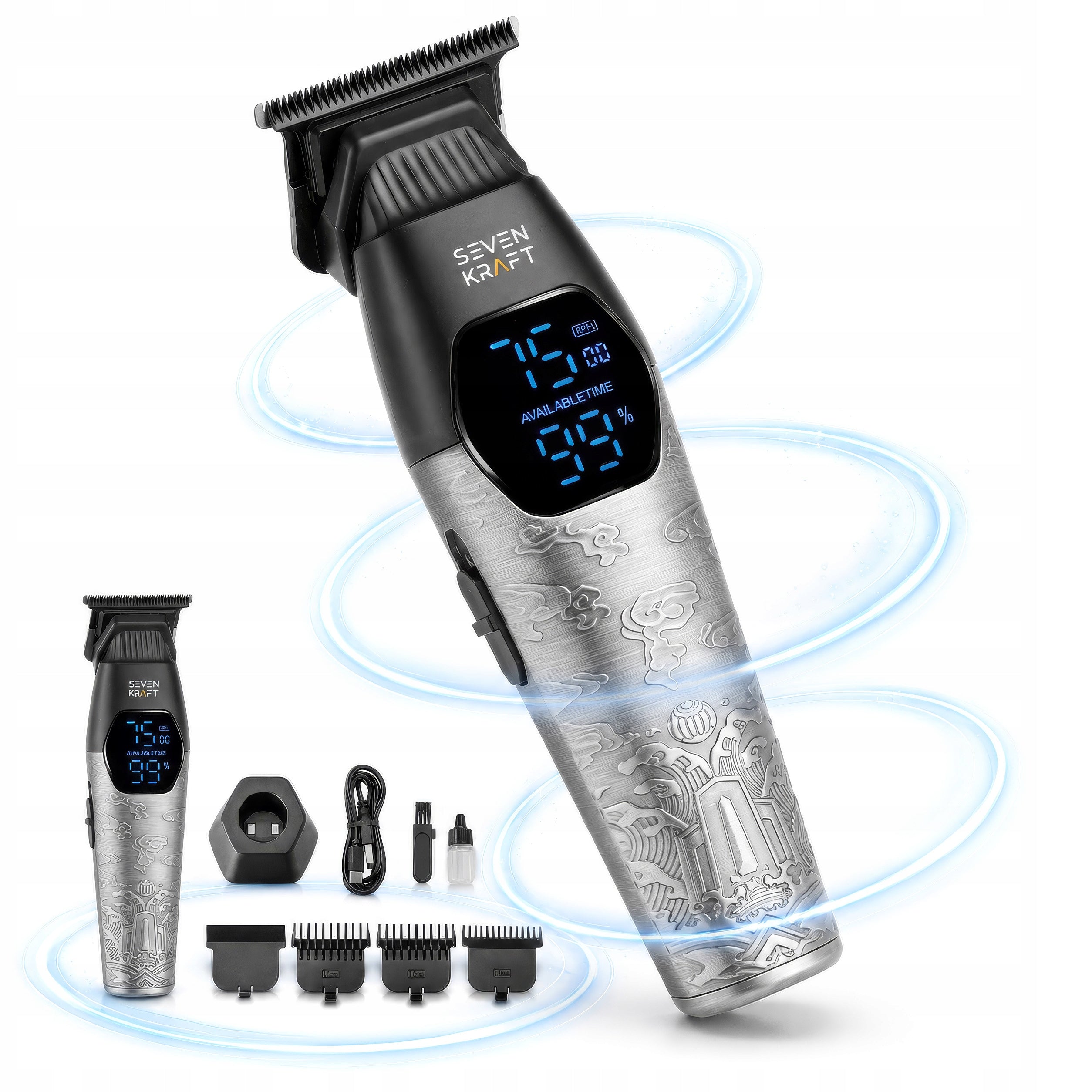 Trimmer for Beard and Mustache USB-C 2 LED Speeds 3 Combs ErgonomicSteel